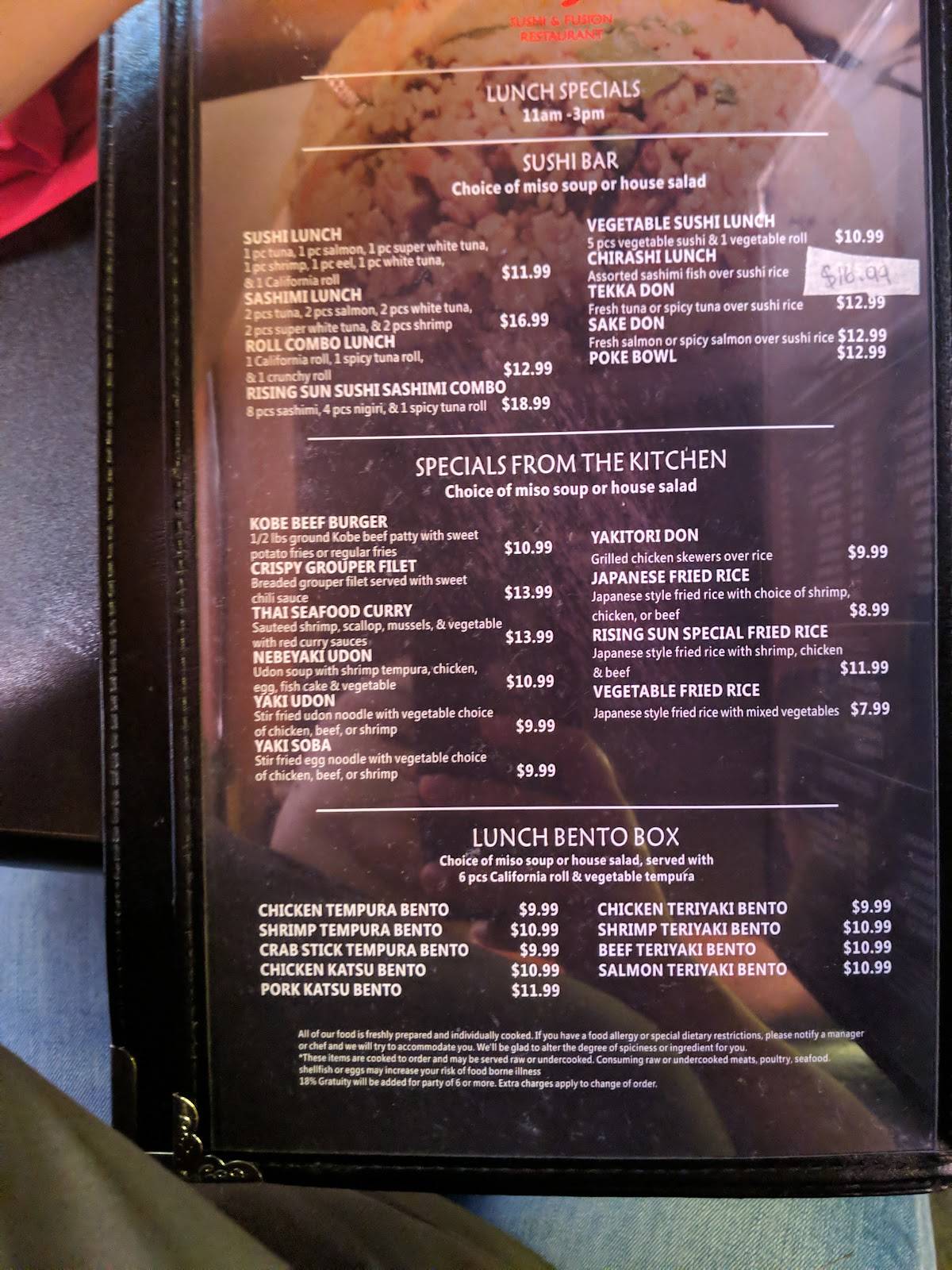 Menu at Rising Sun Sushi and Fusion Restaurant, Humble