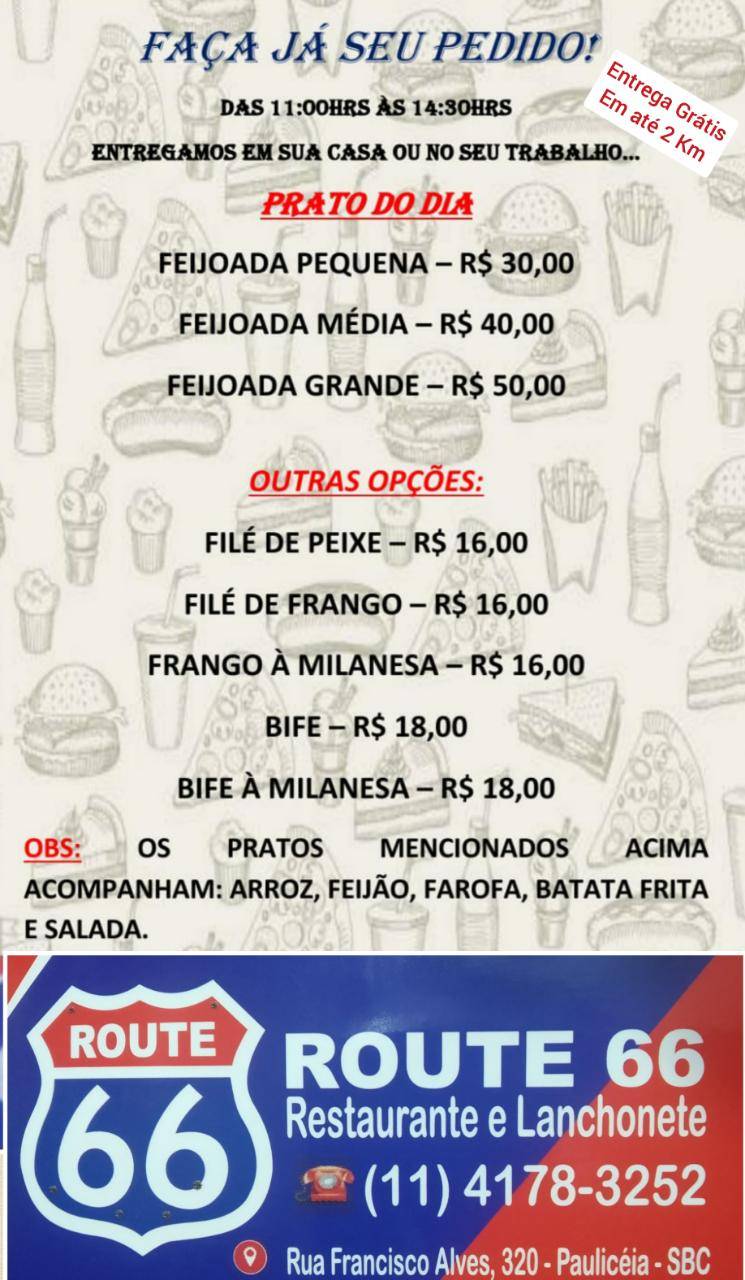 Menu at Route 66 restaurant, São Bernardo do Campo