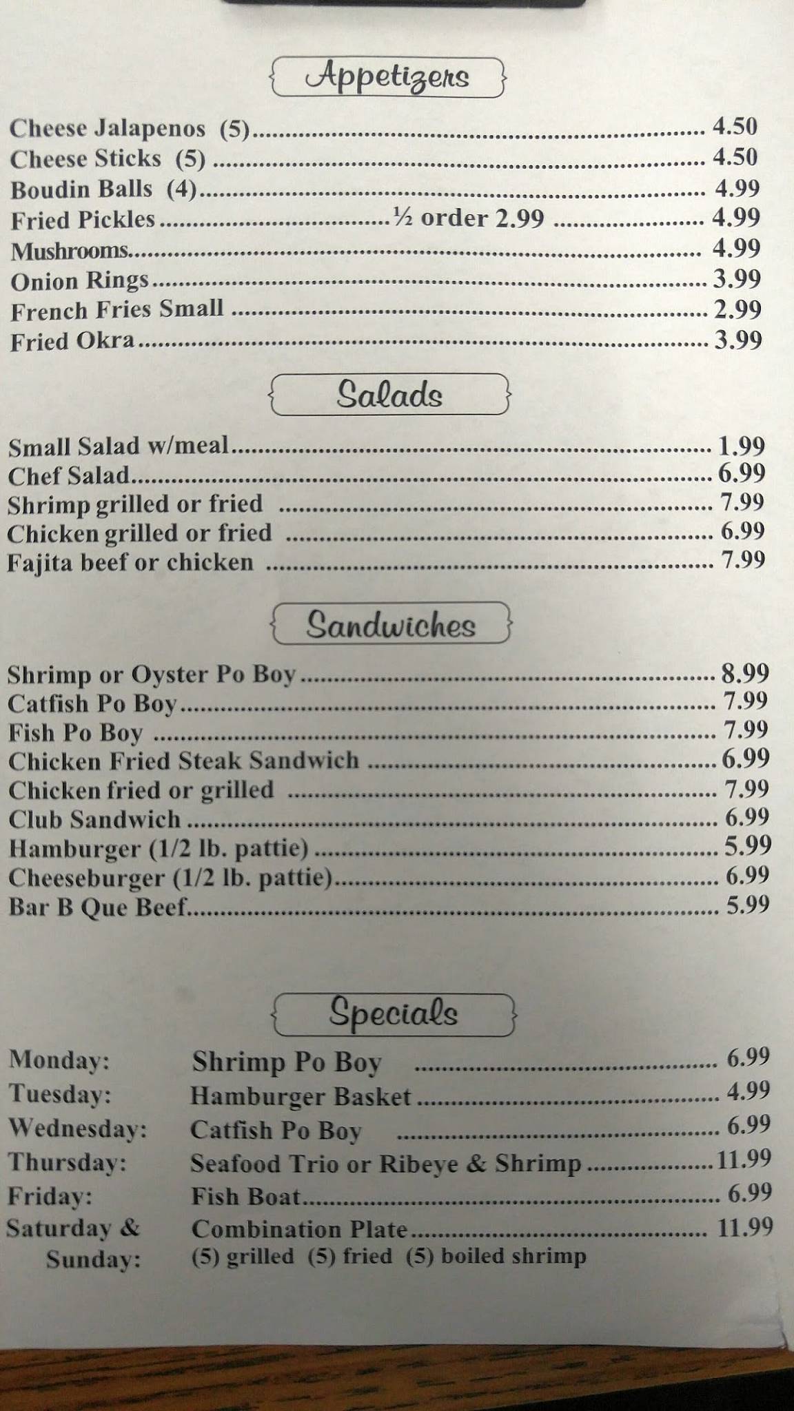 Menu at Rudy Roo's Seafood Restaurant, Freeport