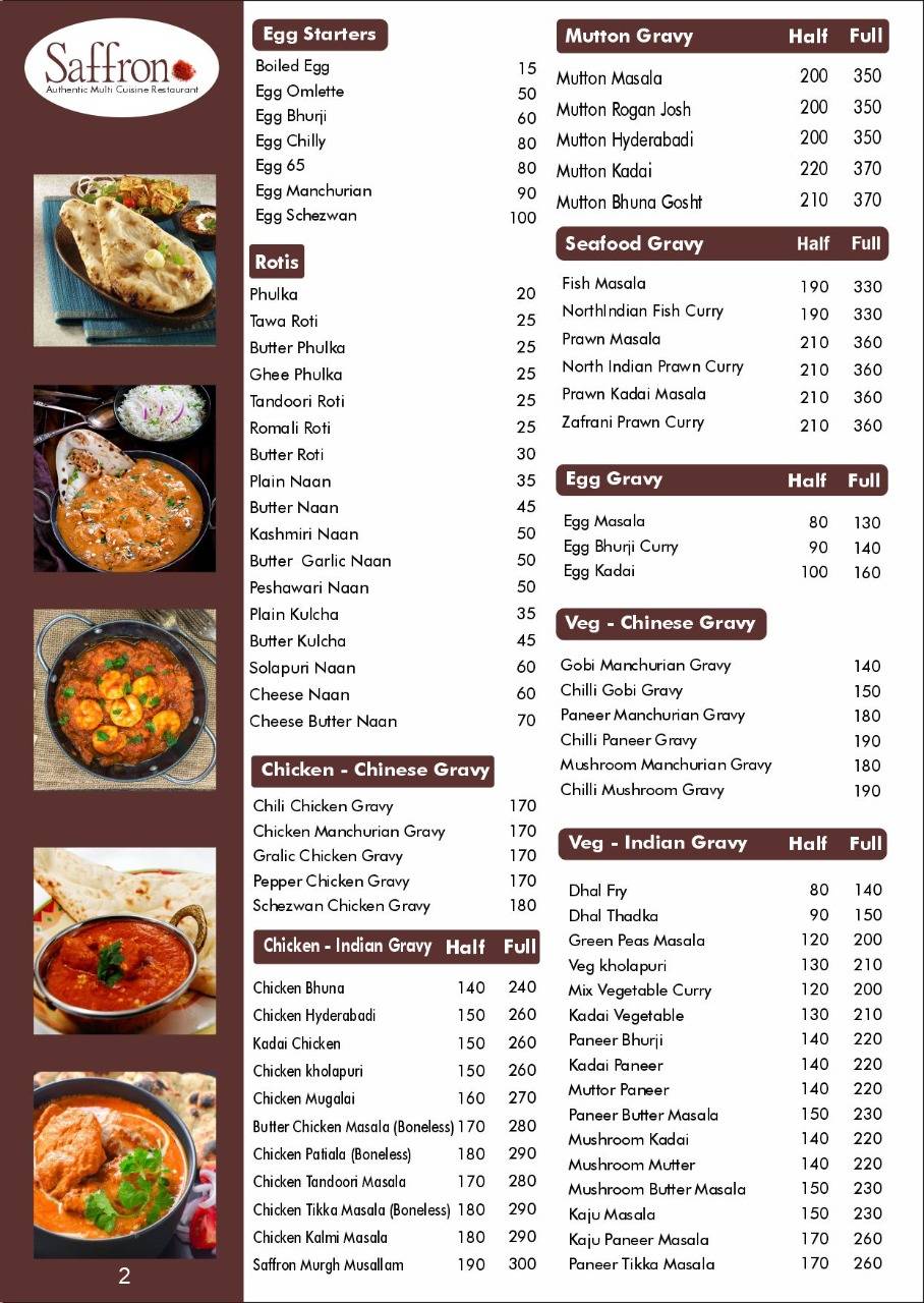 Menu at Saffron Restaurant Hosur, Hosur