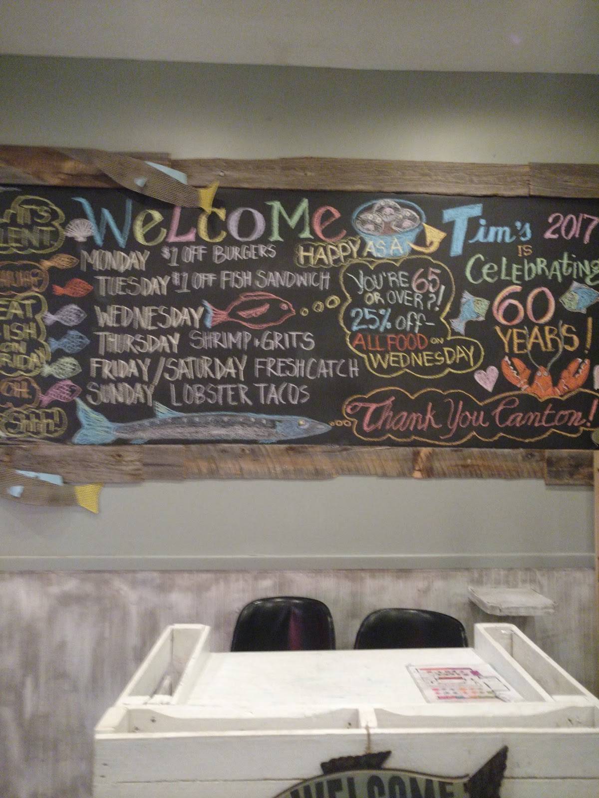 Menu at Tim's Tavern restaurant, Canton