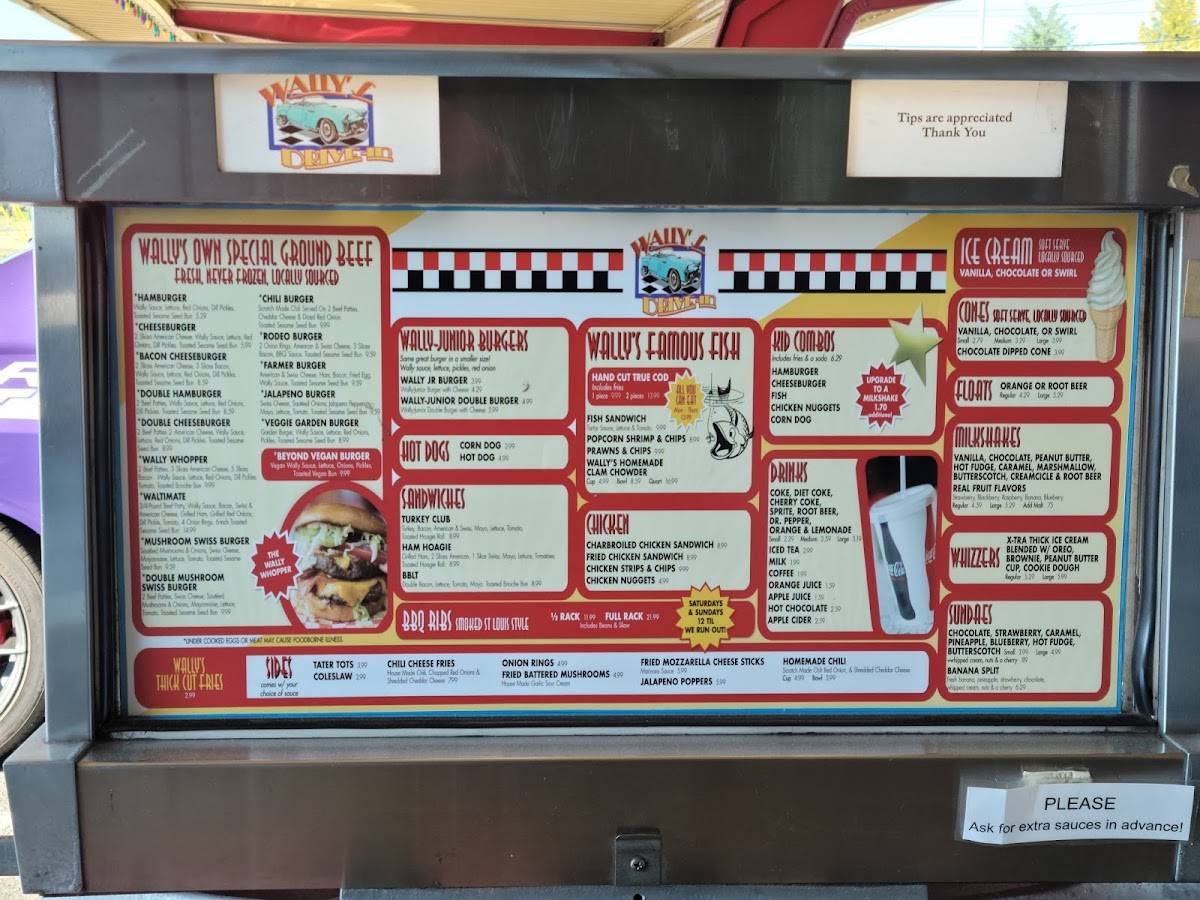 Menu at Wally's Drive-In restaurant, Buckley