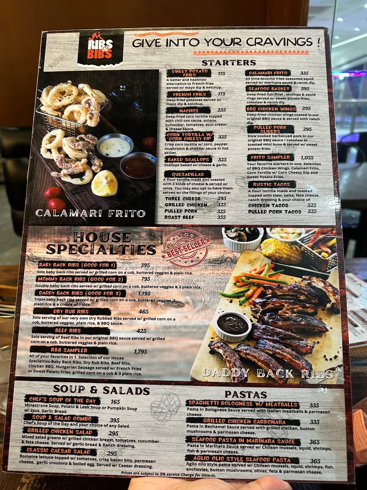 Menu at Ribs & Bibs restaurant, Cagayan de Oro, Level 5