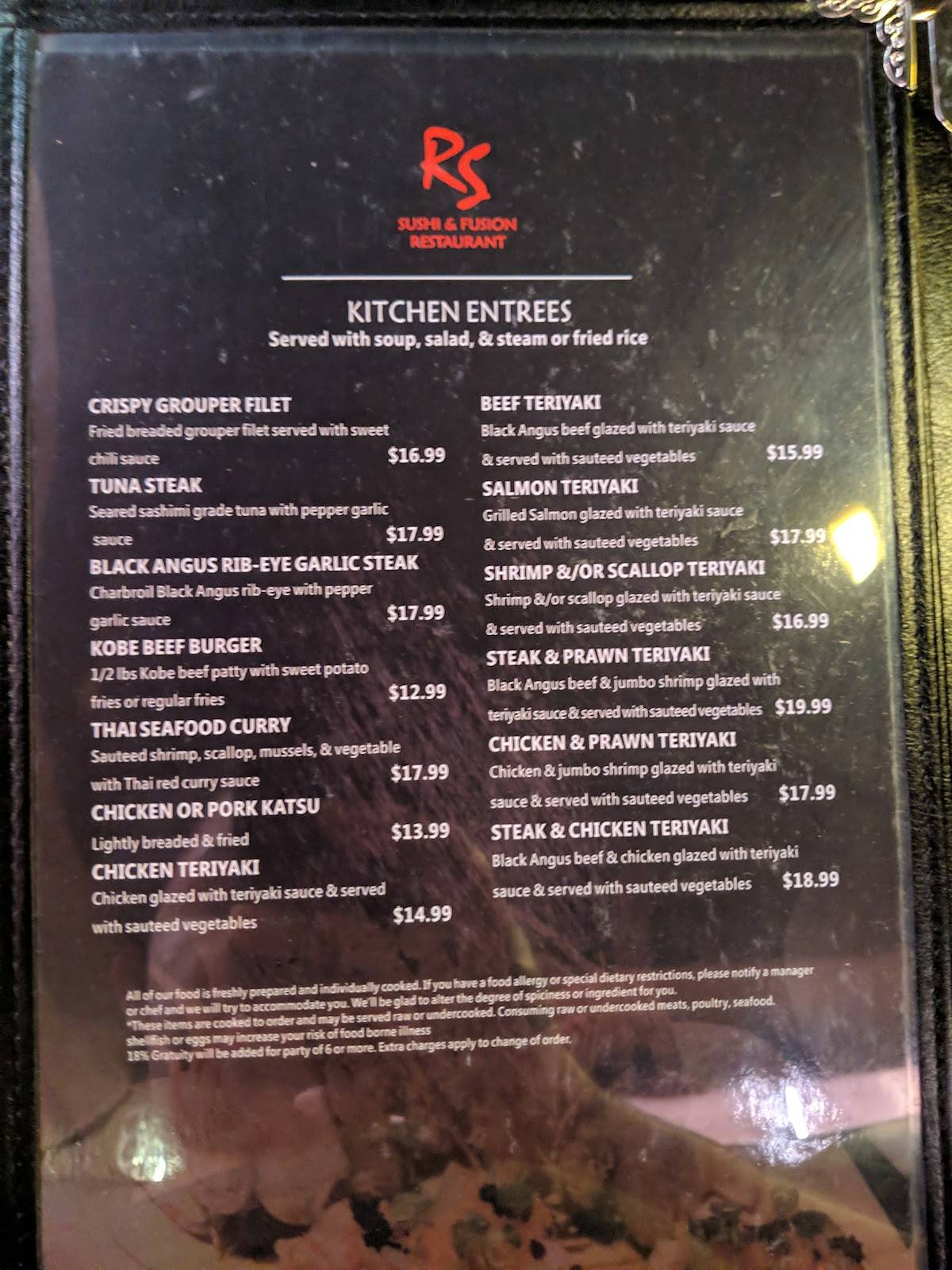 Menu at Rising Sun Sushi and Fusion Restaurant, Humble