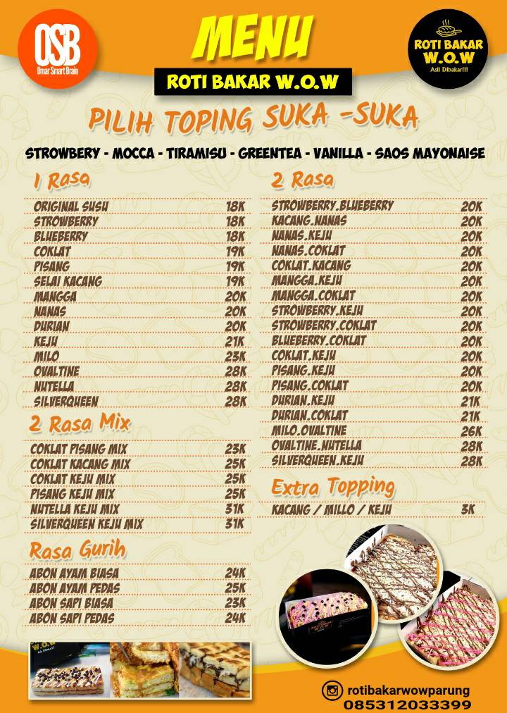 Menu at Roti Bakar Wow Parung restaurant, Bojong Indah