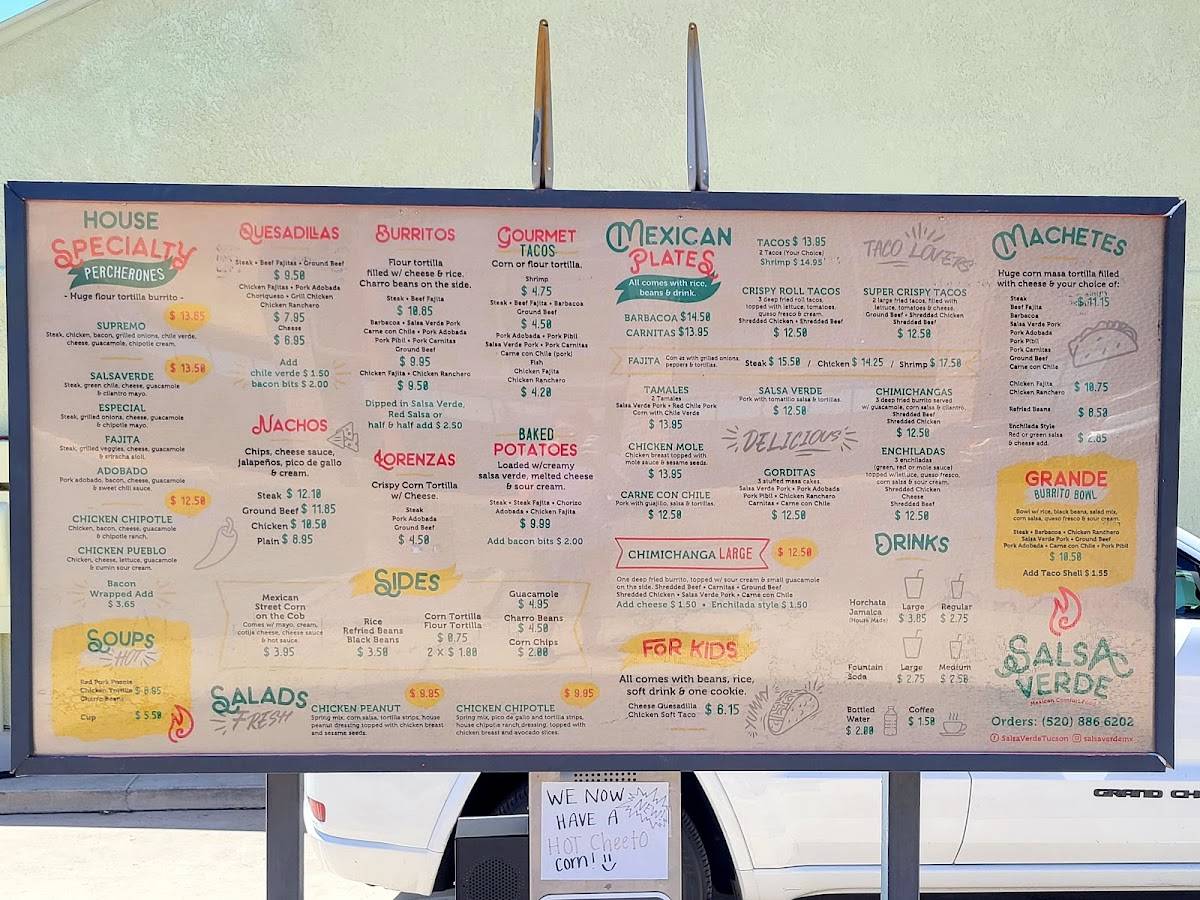 Menu at Salsa Verde Restaurant, Tucson, 210 N Pantano Rd