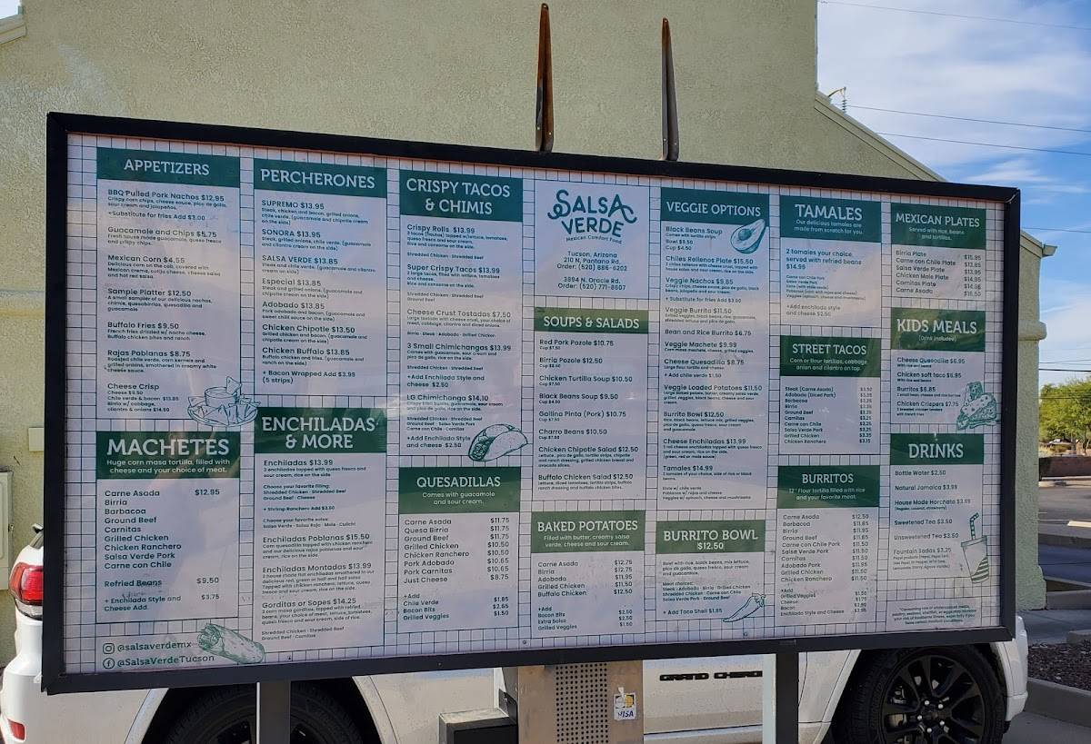 Menu at Salsa Verde Restaurant, Tucson, 210 N Pantano Rd