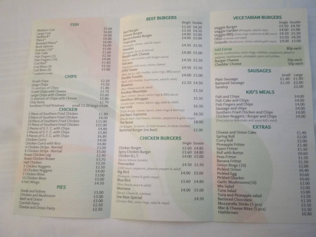 Menu at Sea Bass Fish and Chips fast food, Taunton