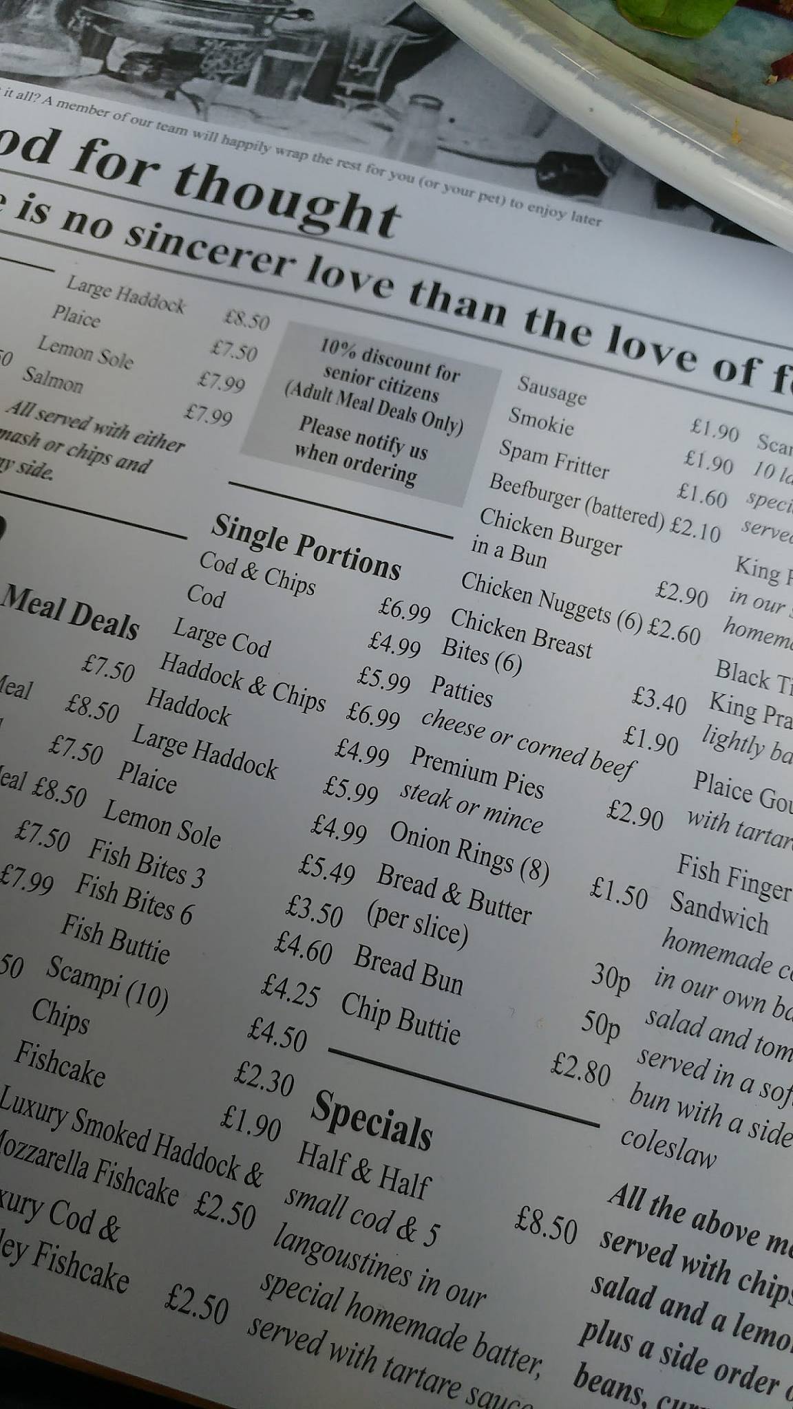 Menu at Downey’s Fish & Chips fast food, Seaham