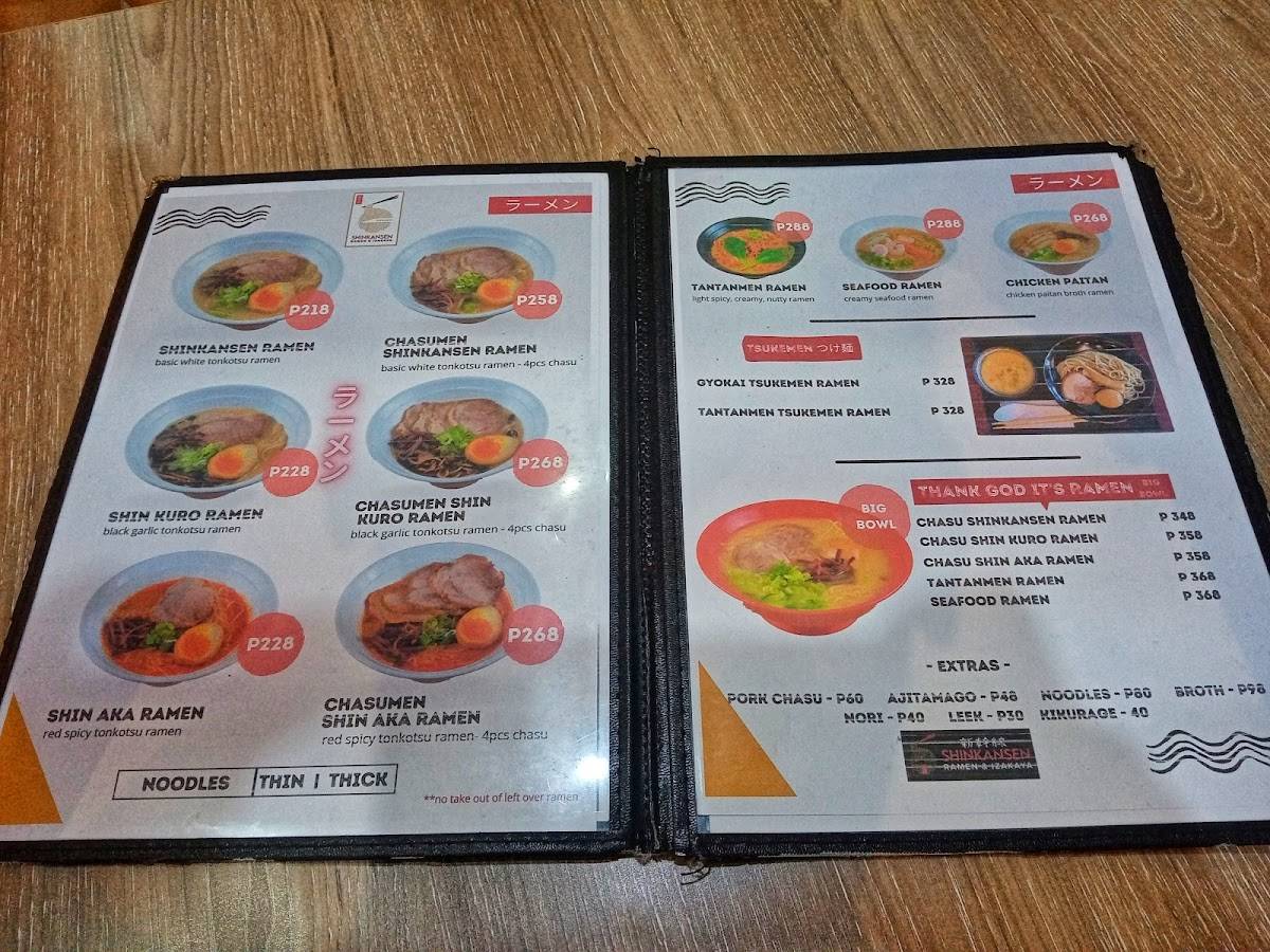 Menu At Shinkansen Ramen And Izakaya Restaurant Calamba