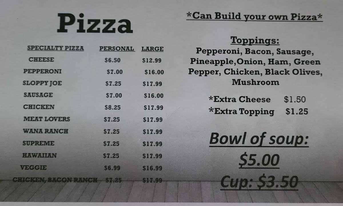 Menu at WanaCup Restaurant, Shipshewana