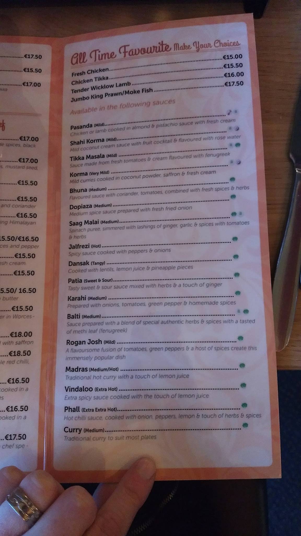 Menu at Sitar Indian Restaurant & Takeaway, Dundalk