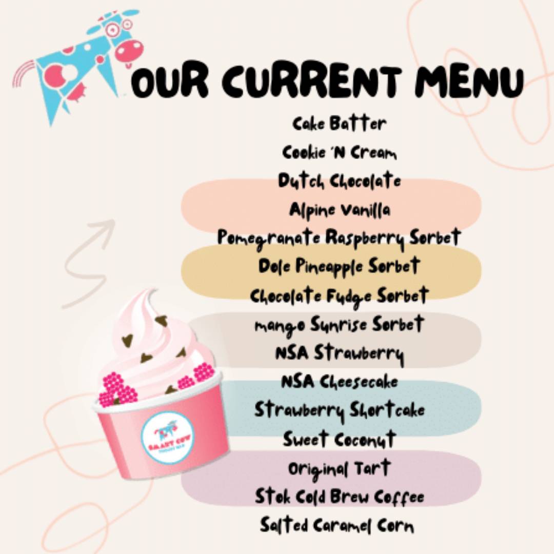 Menu at Smart Cow Yogurt Bar Castle Rock, Castle Rock