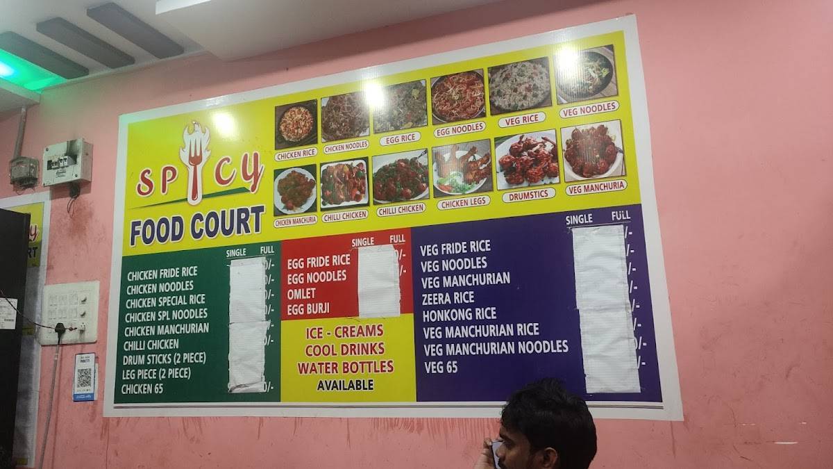 Menu at Spicy food court, Hyderabad, 9G8F+QM3