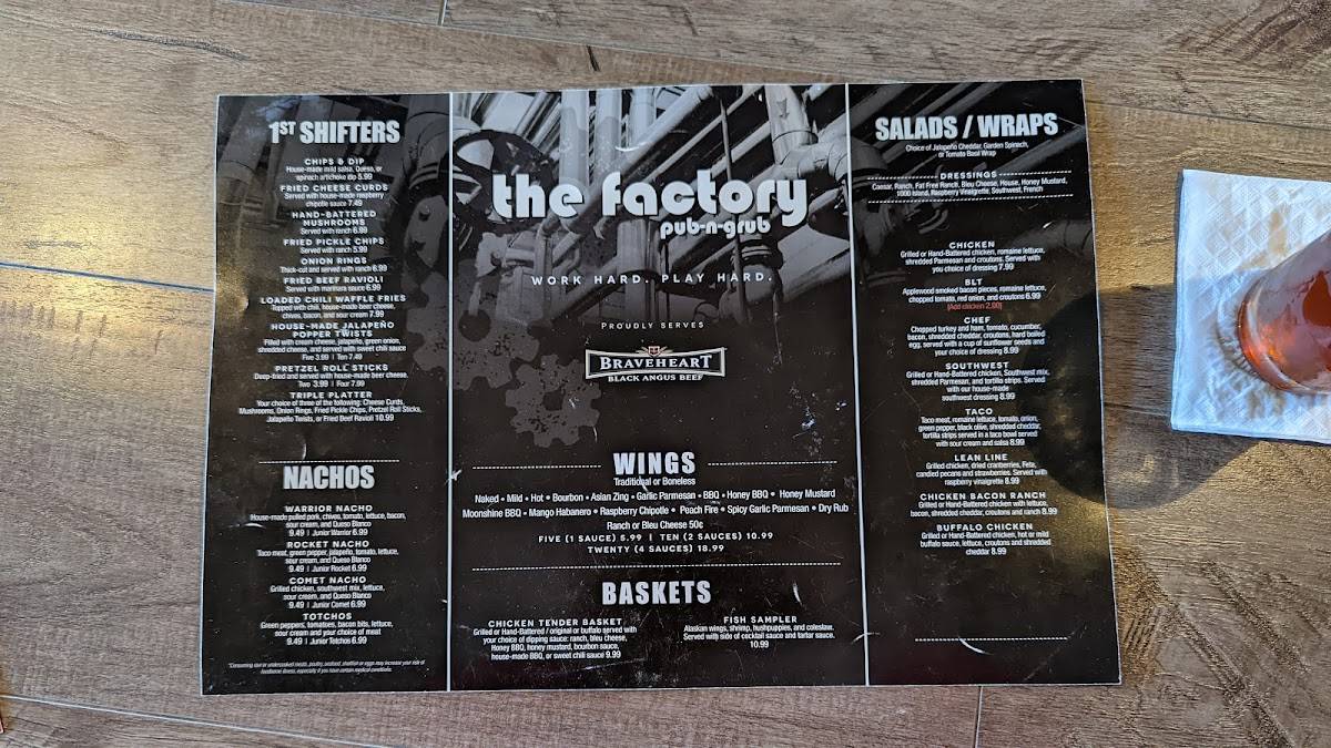 Menu at The Factory Pub 'n' Grub, Sterling