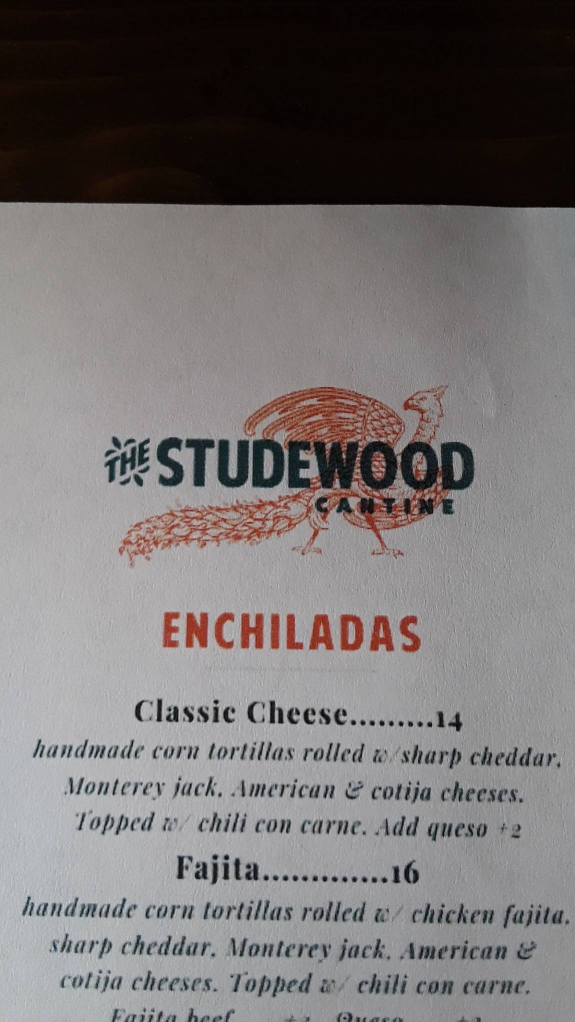 Menu at Studewood Cantine pub & bar, Houston