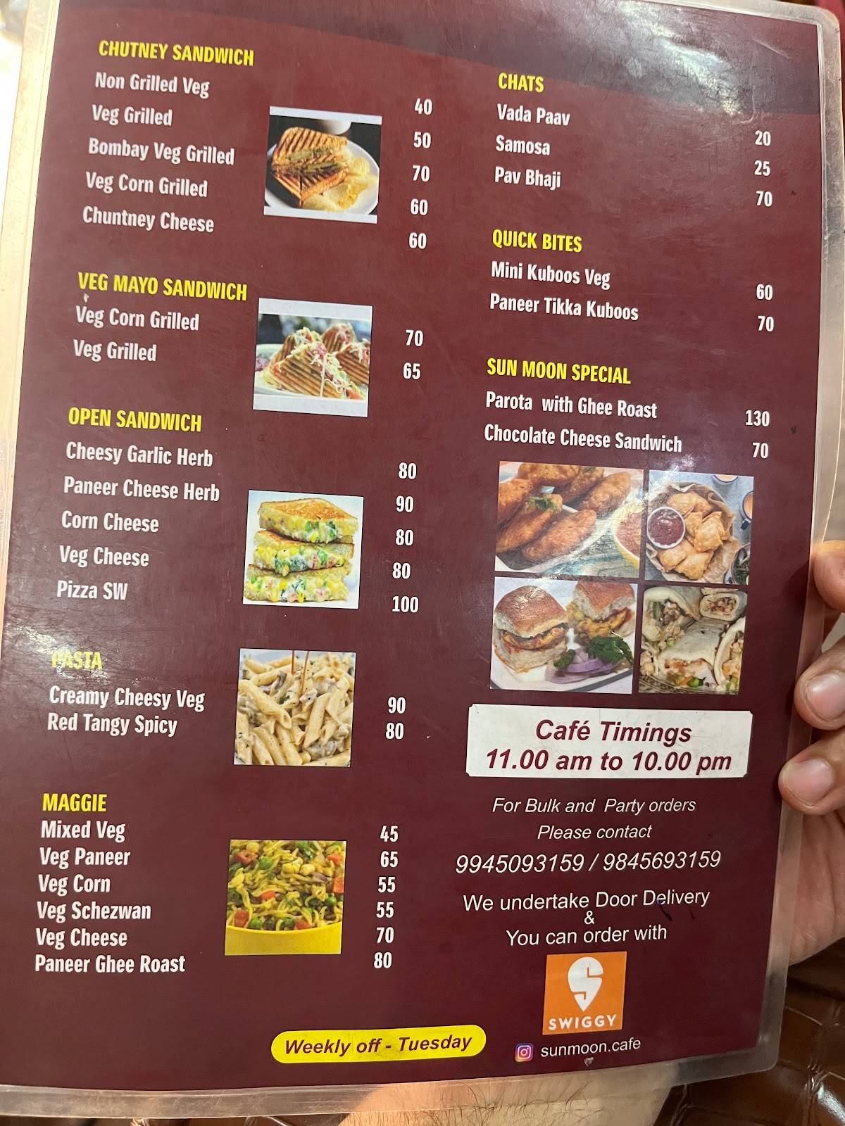 Menu at Sun Moon, Mangaluru