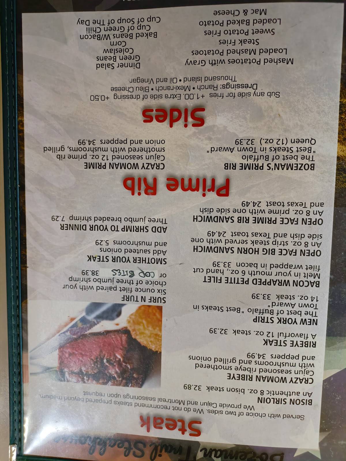 Menu at The Bozeman Trail Steakhouse, Buffalo