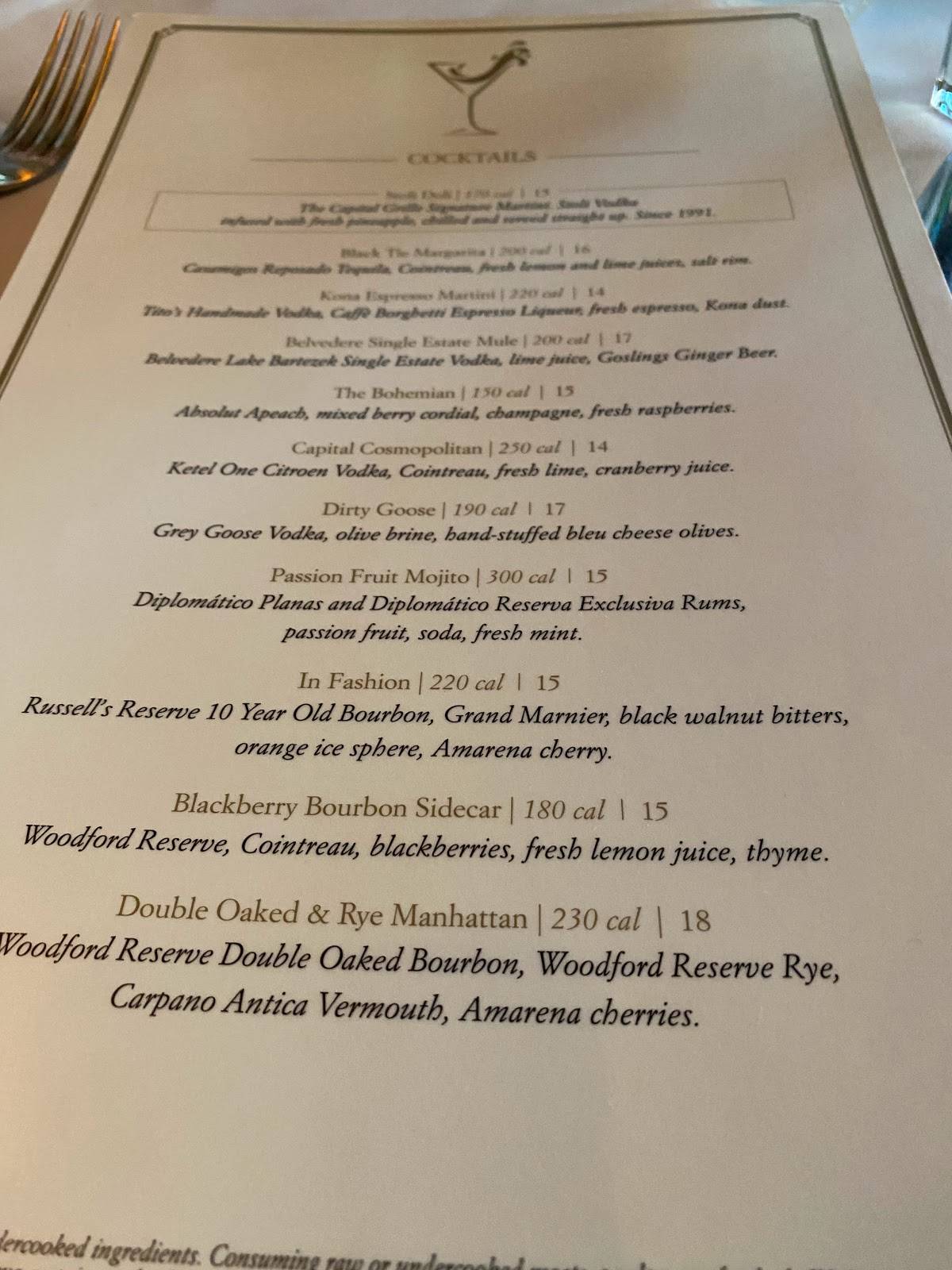 Menu at The Capital Grille pub & bar, Fort Worth