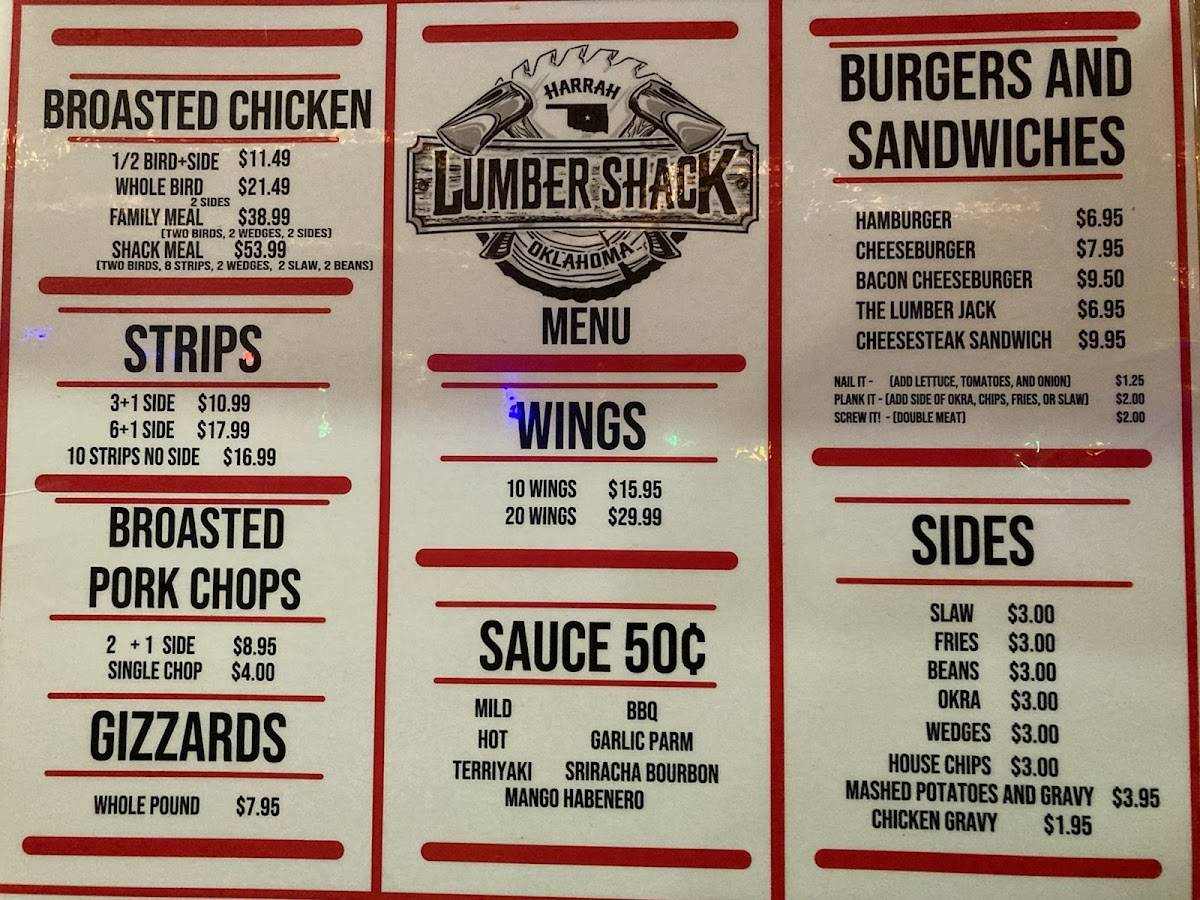 Menu at The Lumber Shack pub & bar, Harrah