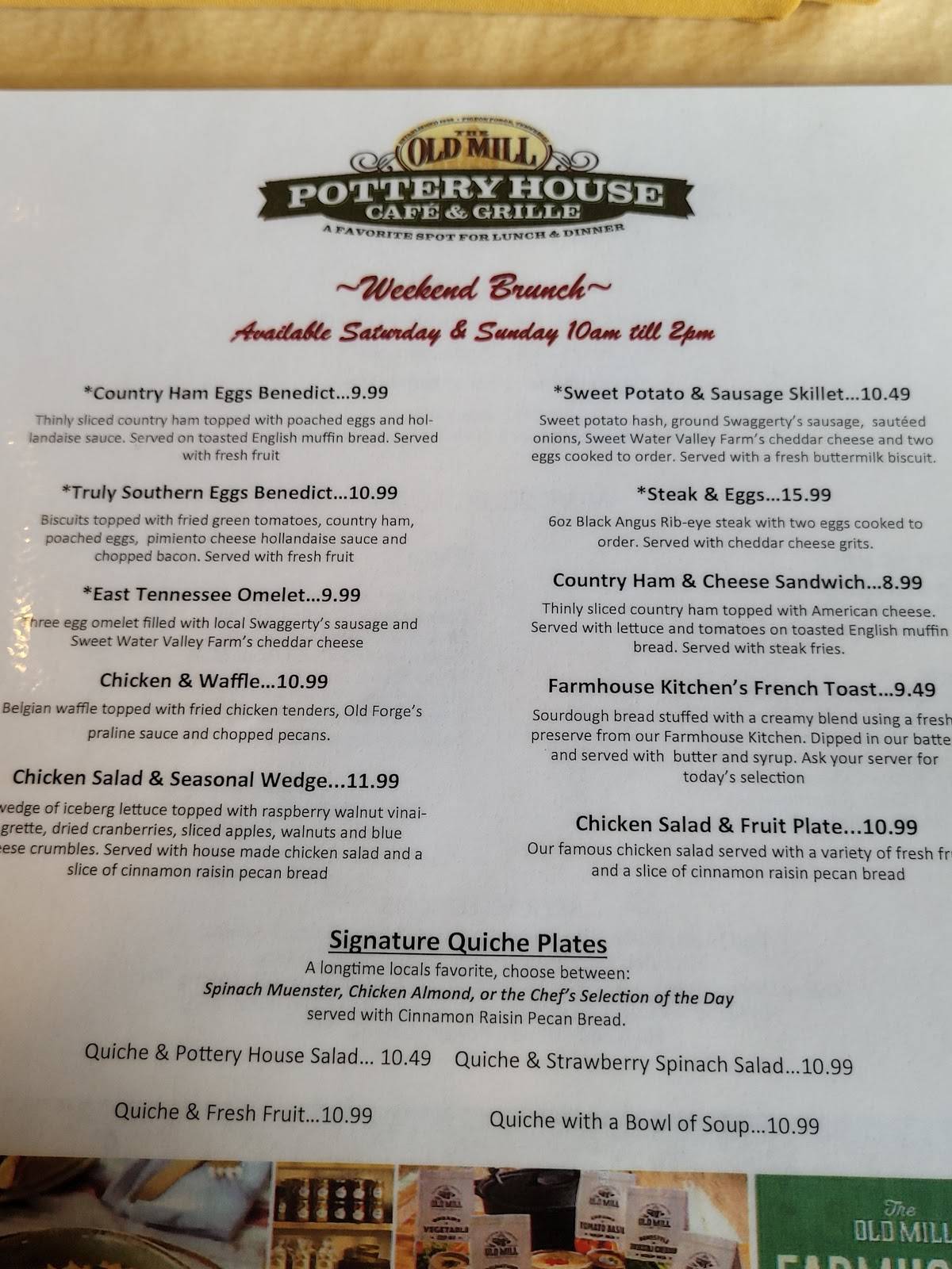 Menu at The Old Mill Pottery House Café cafe, Pigeon Old Mill St