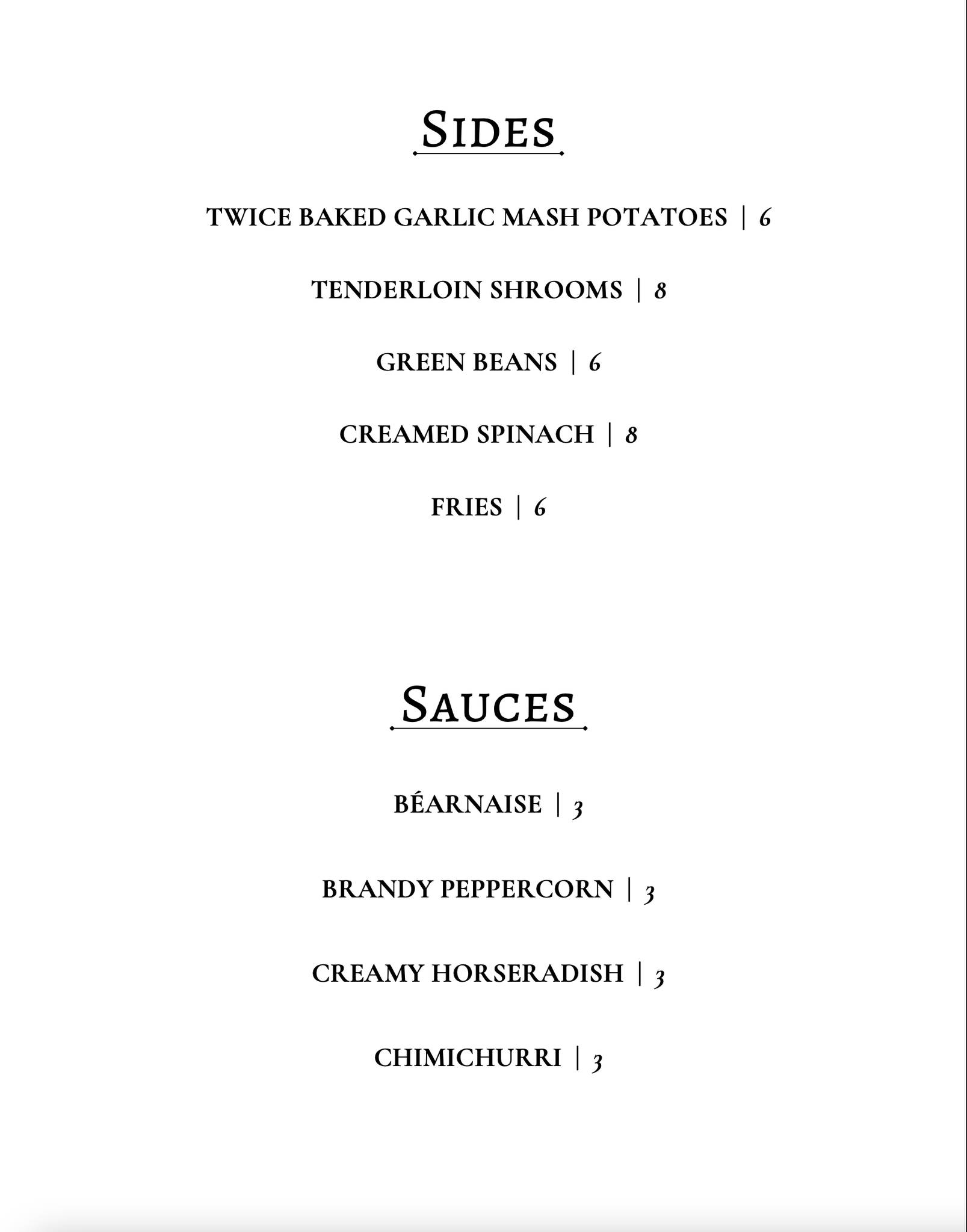 Menu at The Tenderloin Room pub & bar, St. Louis