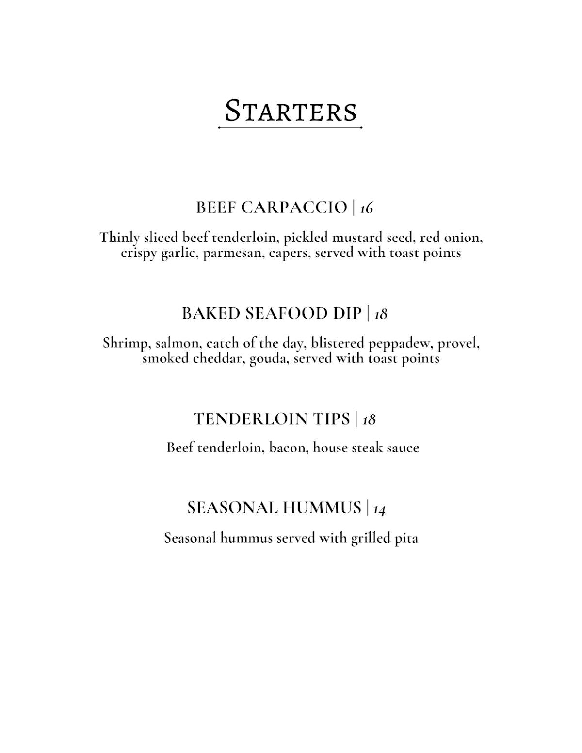 Menu at The Tenderloin Room pub & bar, St. Louis