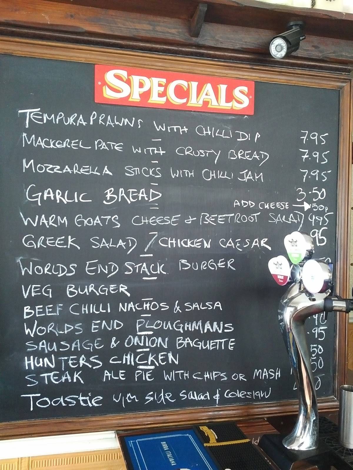 Menu at Worlds End pub & bar, Knaresborough