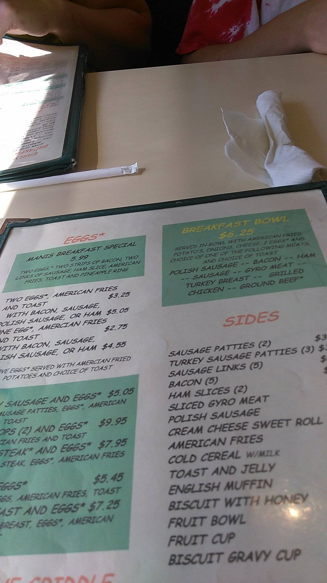 Menu at Tom Manis Restaurant, Port Huron