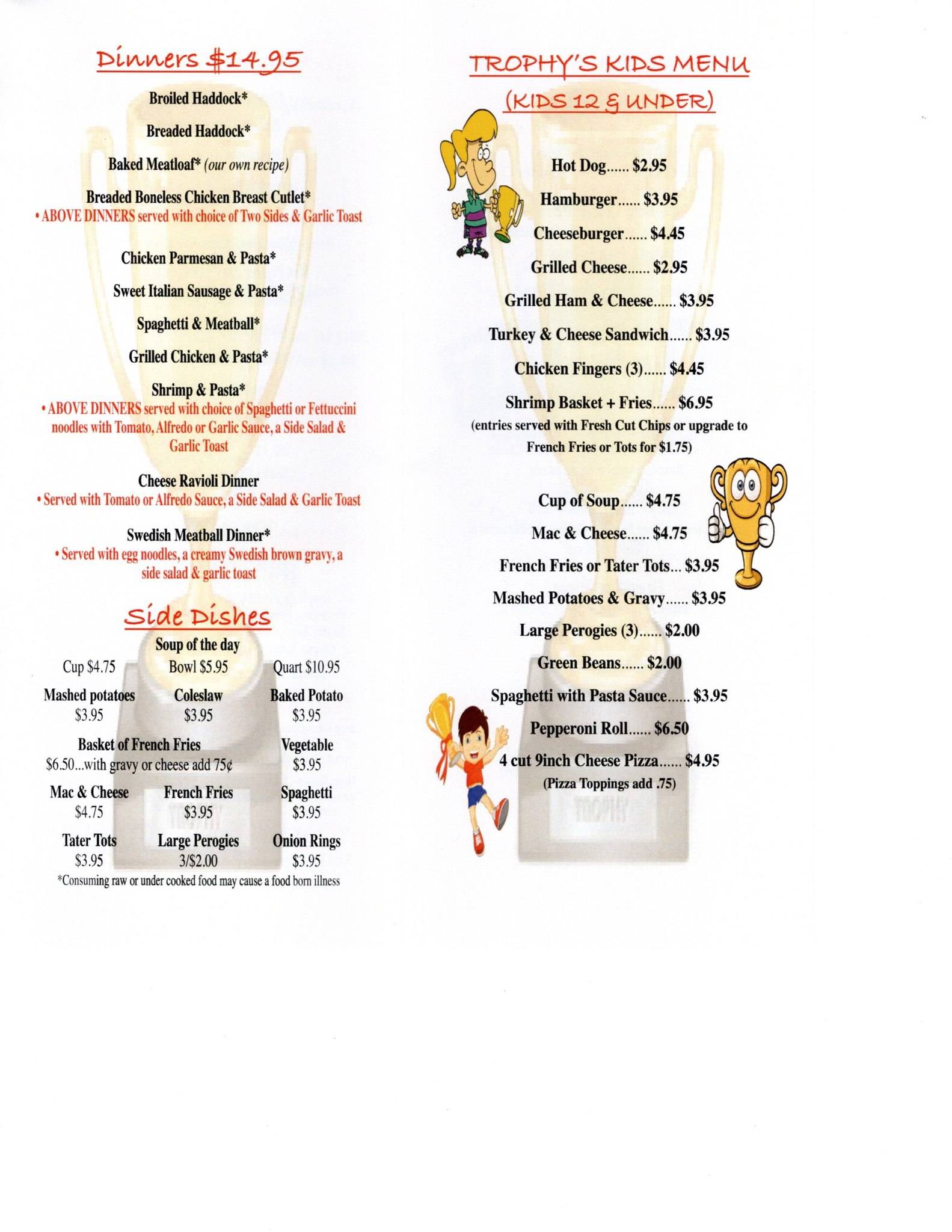 Menu at Trophy's Bar And Grill, Johnstown
