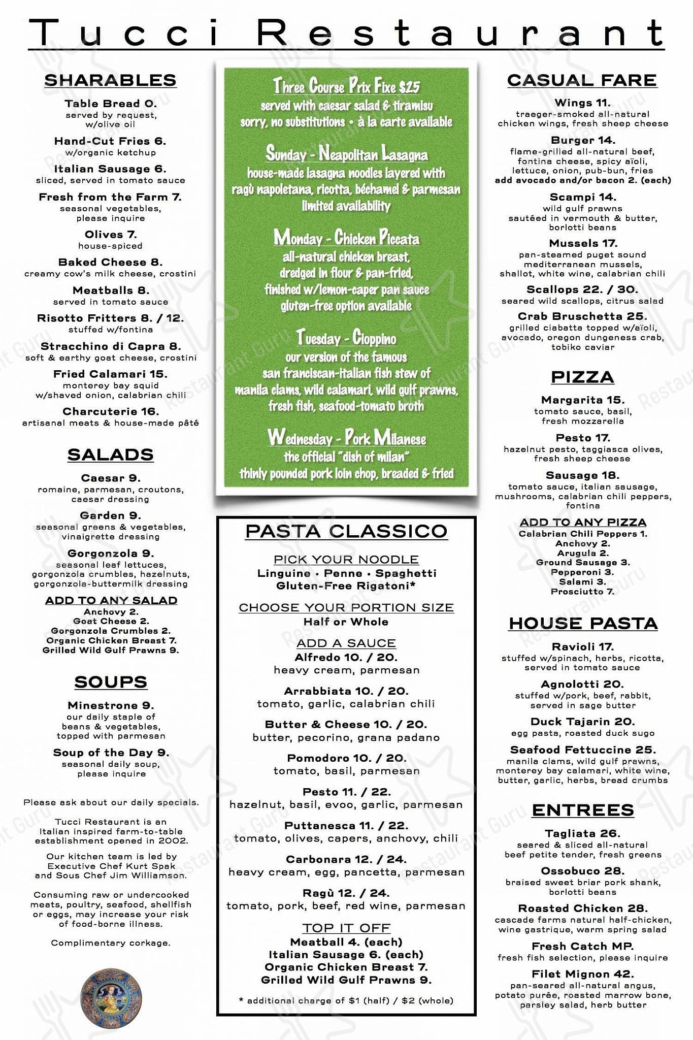 Tucci Restaurant меню