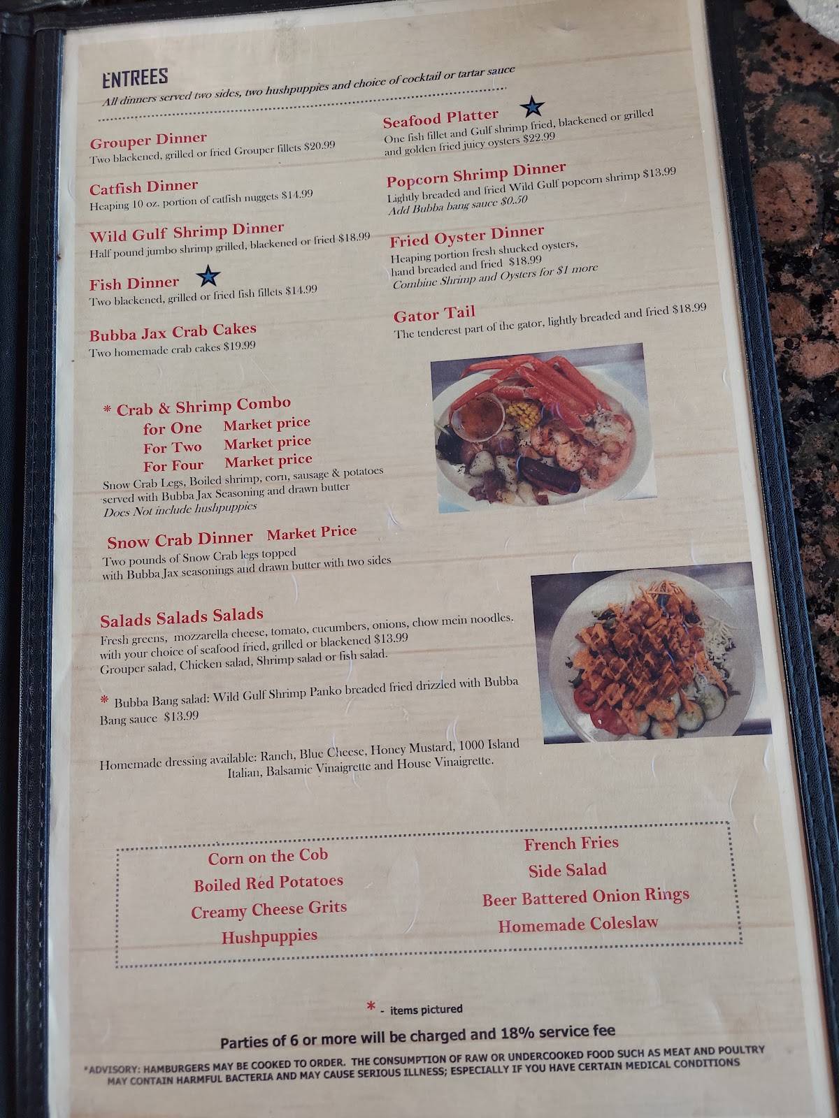 Menu at Bubba Jax Crab Shack restaurant, Valdosta