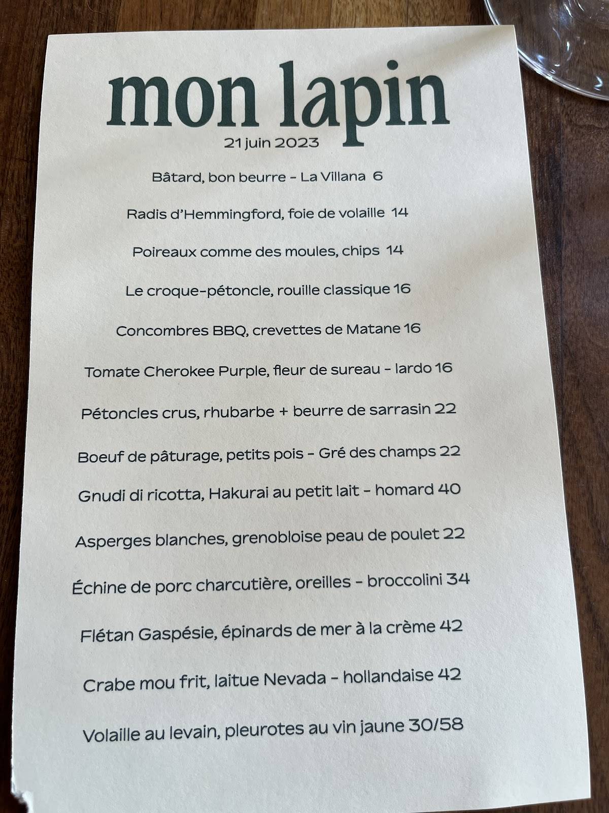 Menu Au Mon Lapin Pub Et Bar Montr Al