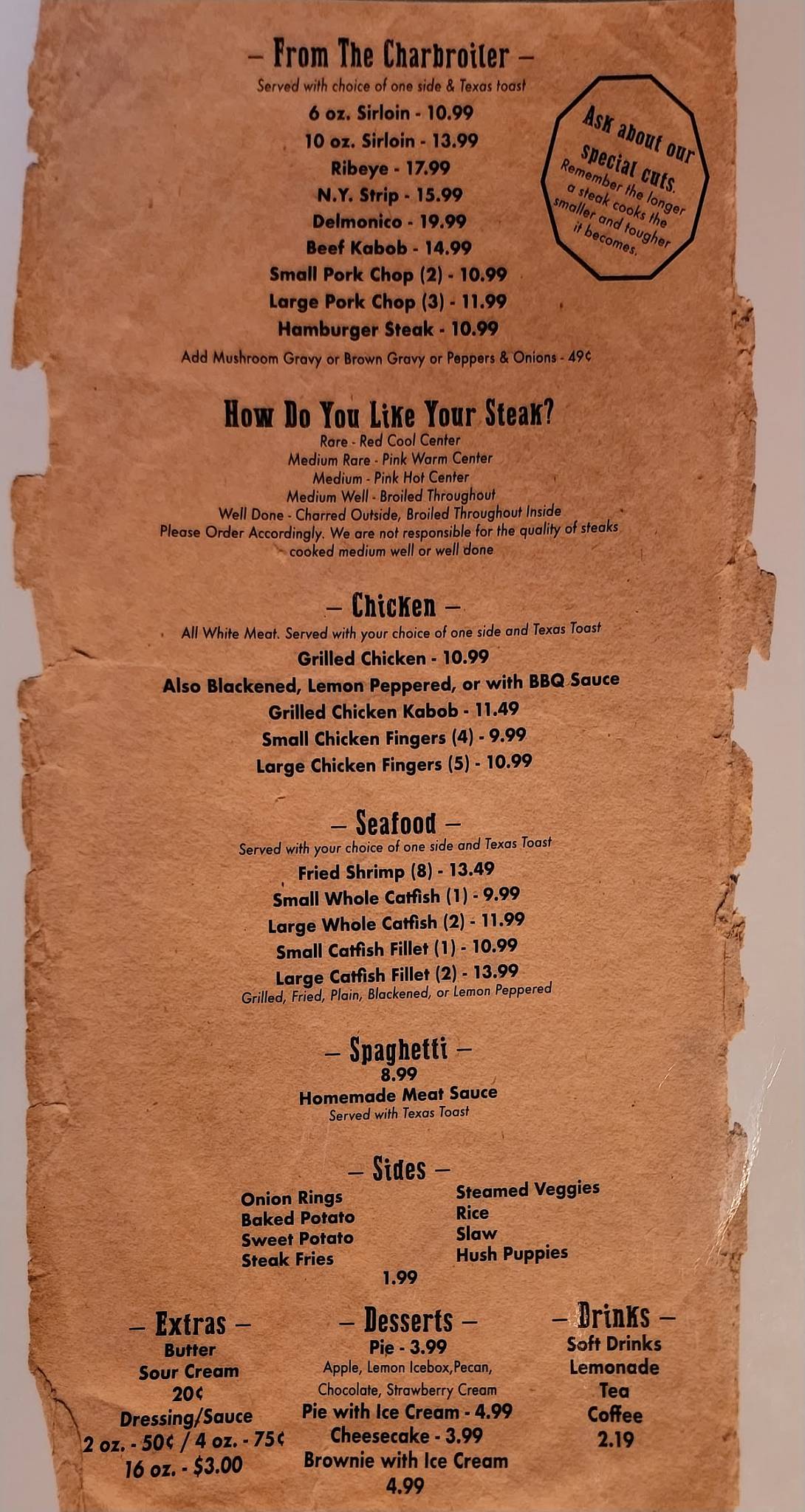Menu at Western Sirloin Steakhouse, Moulton, AL157
