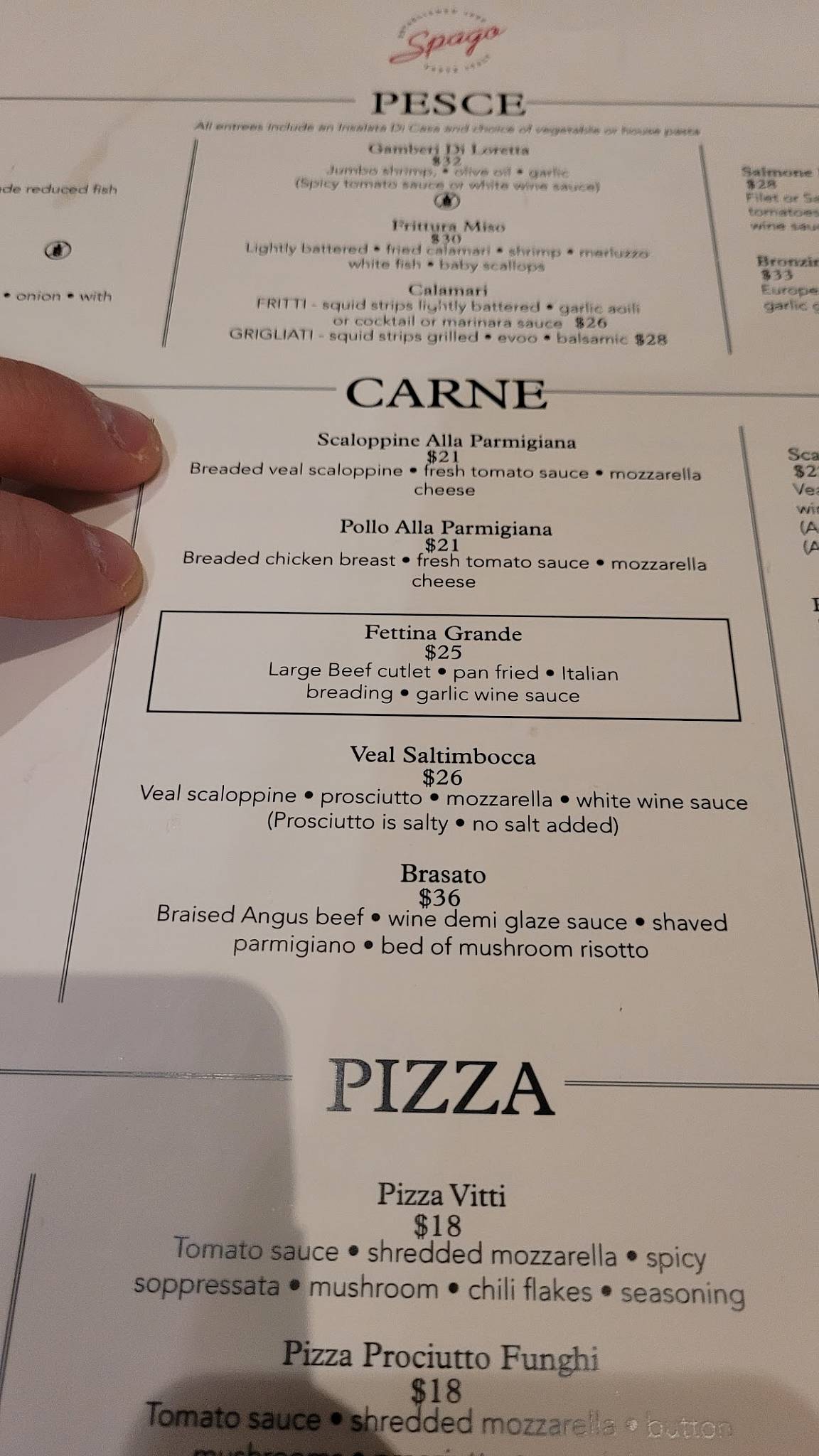 Menu at Spago Caesars Windsor pizzeria, Windsor, 377 Riverside Dr E