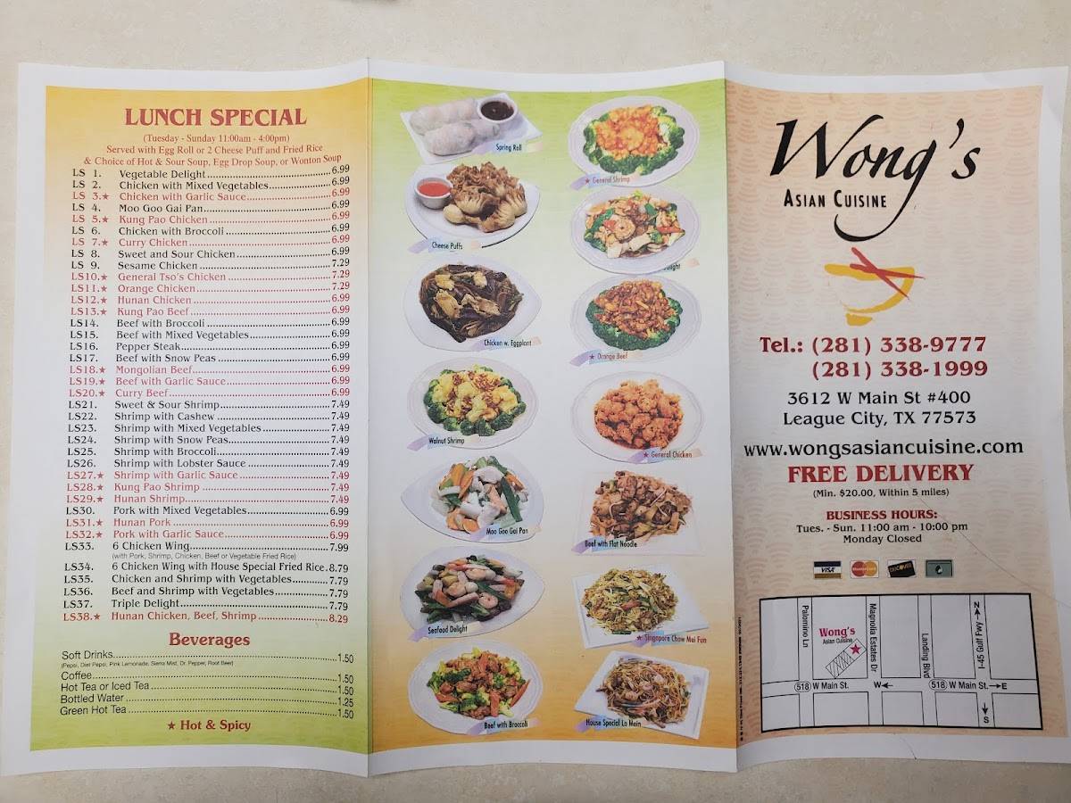 Menu at Wong's Asian Cuisine restaurant, League City