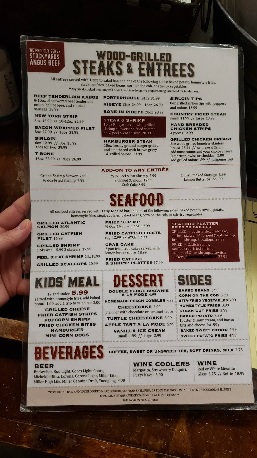 Menu at Wynndale SteakhouseRestaurant, Terry