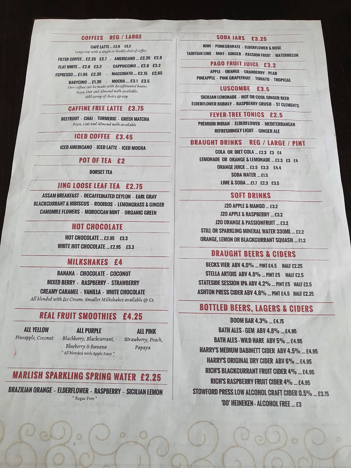 Menu at Union Street Brasserie pub & bar, Yeovil