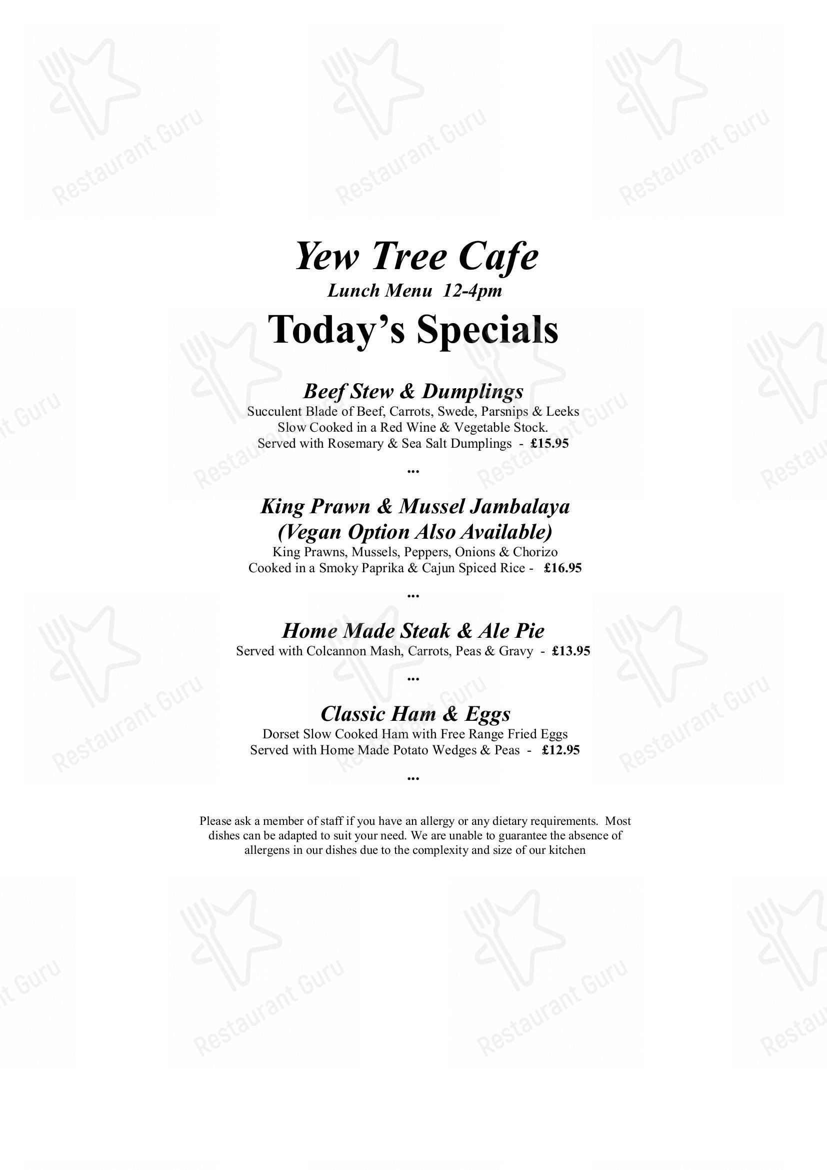 Menu at Yew Tree Garden Centre restaurant, Newbury