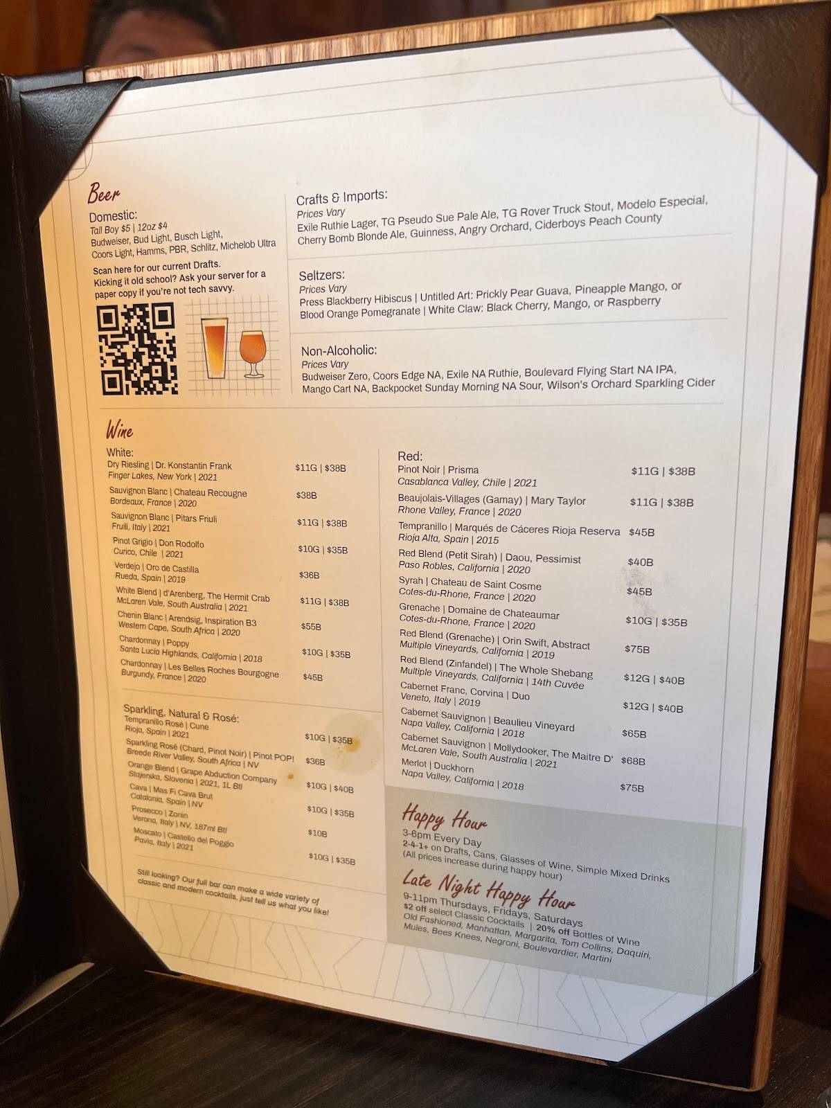 Menu at the hipstir pub & bar, Marion