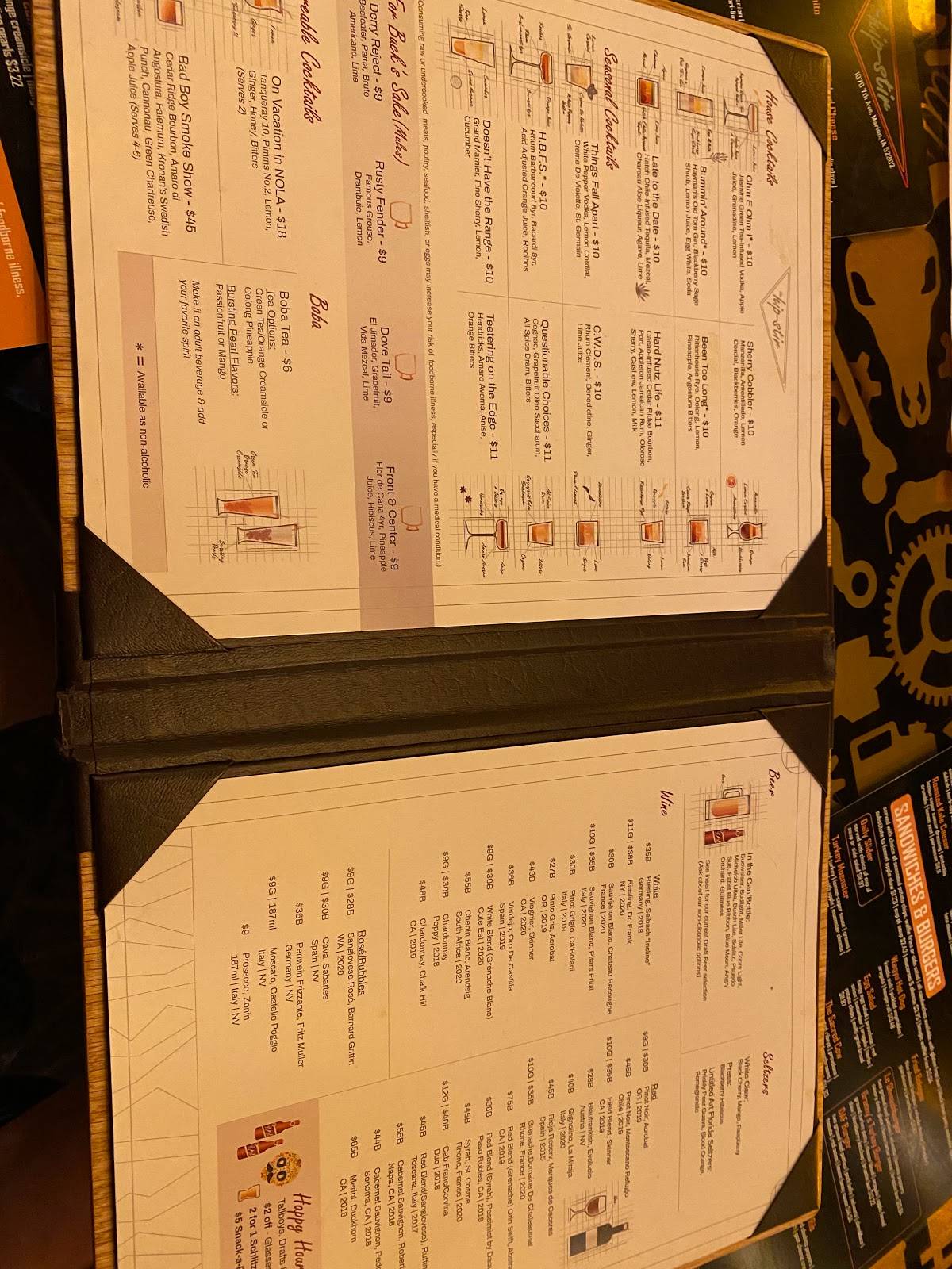 Menu at the hipstir pub & bar, Marion