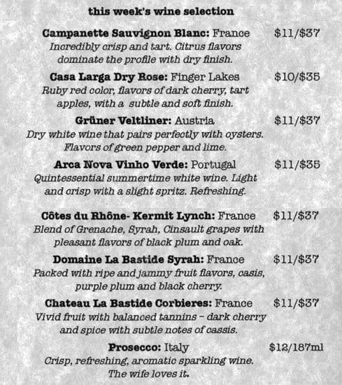 upstate craft beer & oyster bar menu