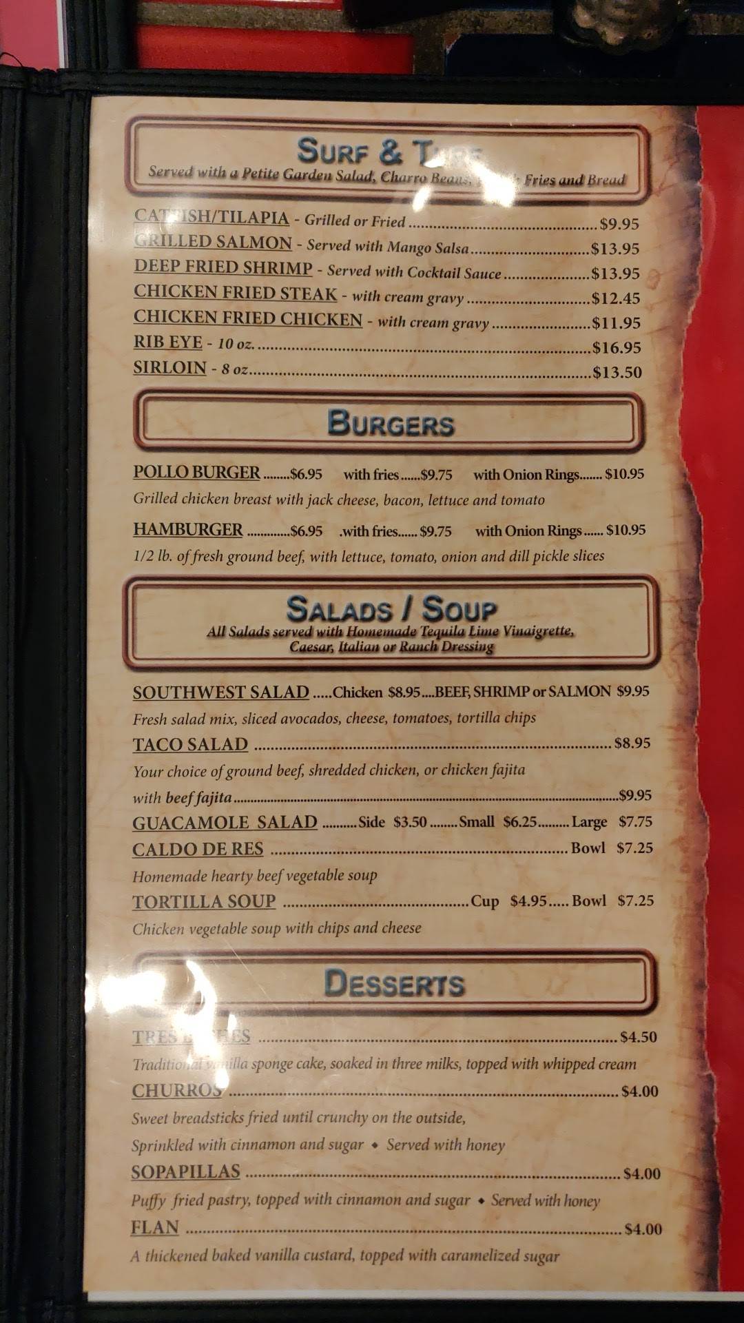 Menu at Acapulco Mexican Restaurant, Kerrville