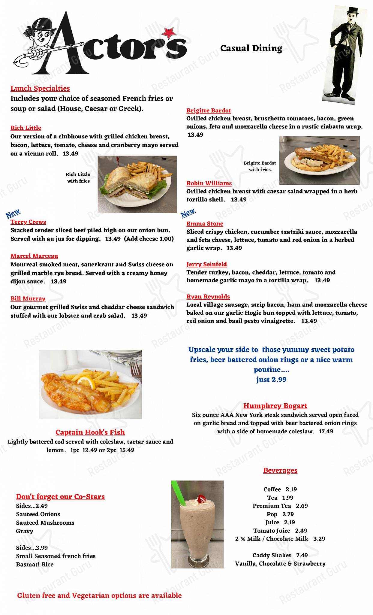 Menu at Actor's Casual Dining restaurant, Petrolia