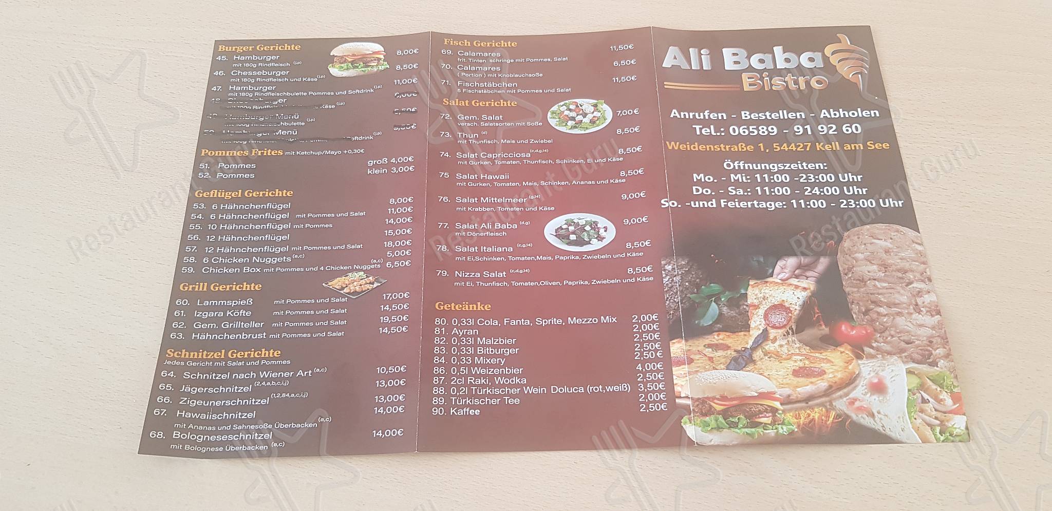 Speisekarte von Ali Baba Doener Kebab, Kell am See