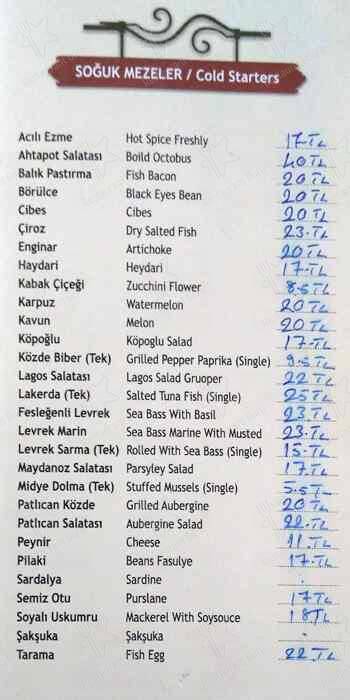 Arnavutköy Balıkçısı Yeniköy menu
