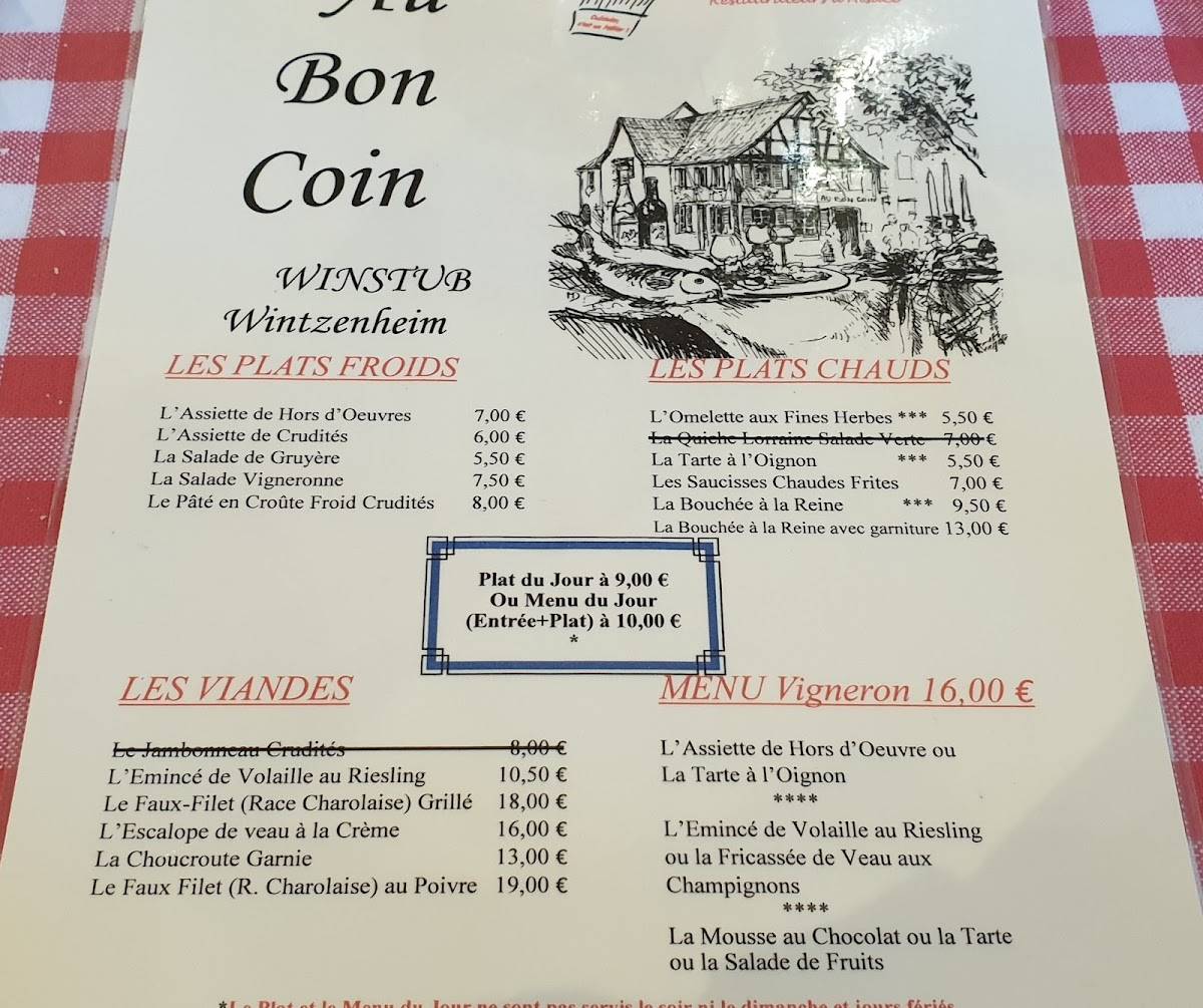 Menu au Restaurant Au Bon Coin, Wintzenheim