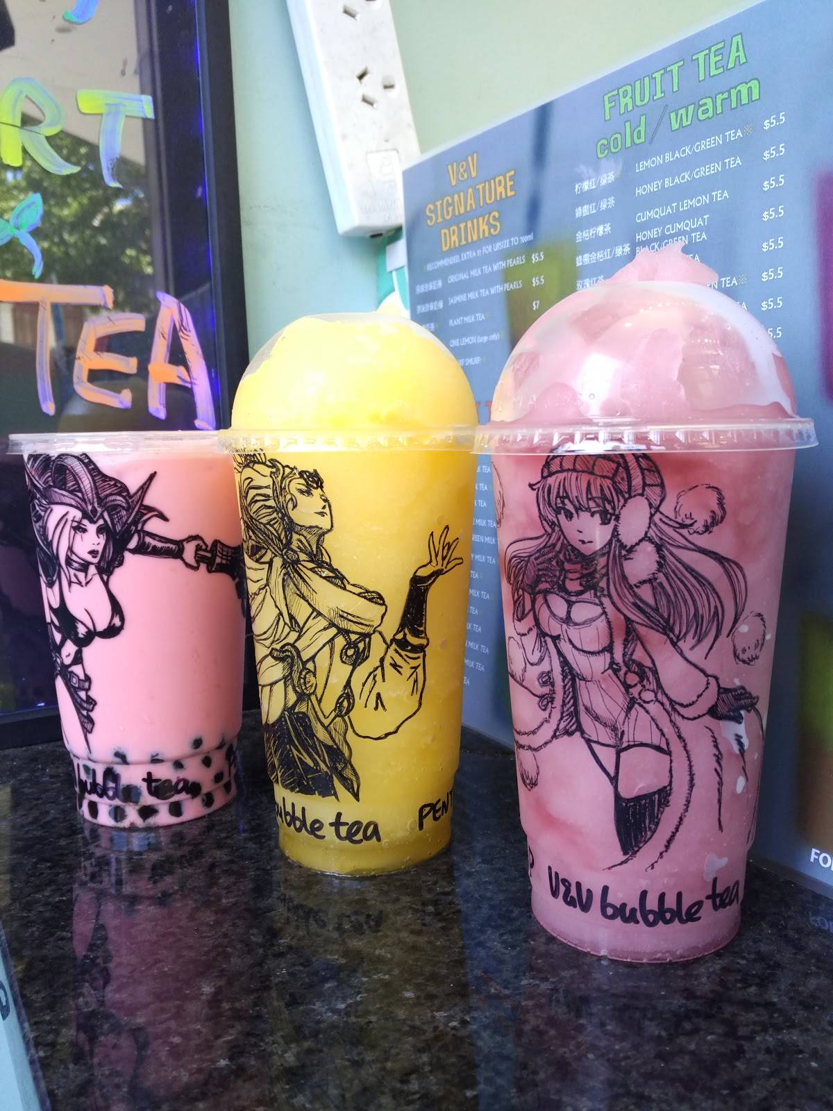 Menu at V&V Bubble Tea cafe, Auckland
