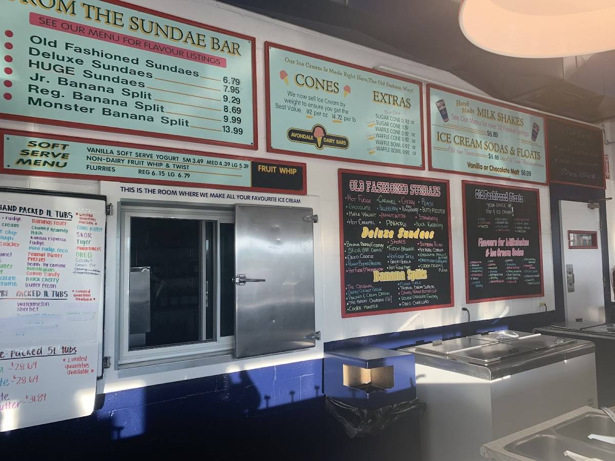 Menu at Avondale Dairy Bar, NiagaraontheLake, 461 Stewart Rd