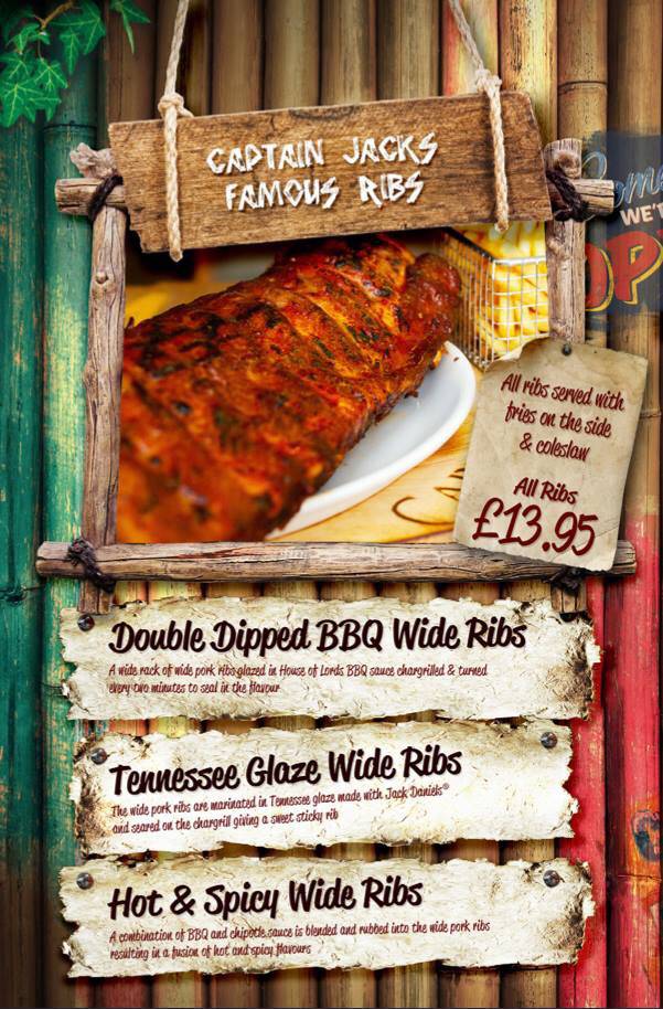Menu at Captain Jack's Bar & Grill, Blackpool